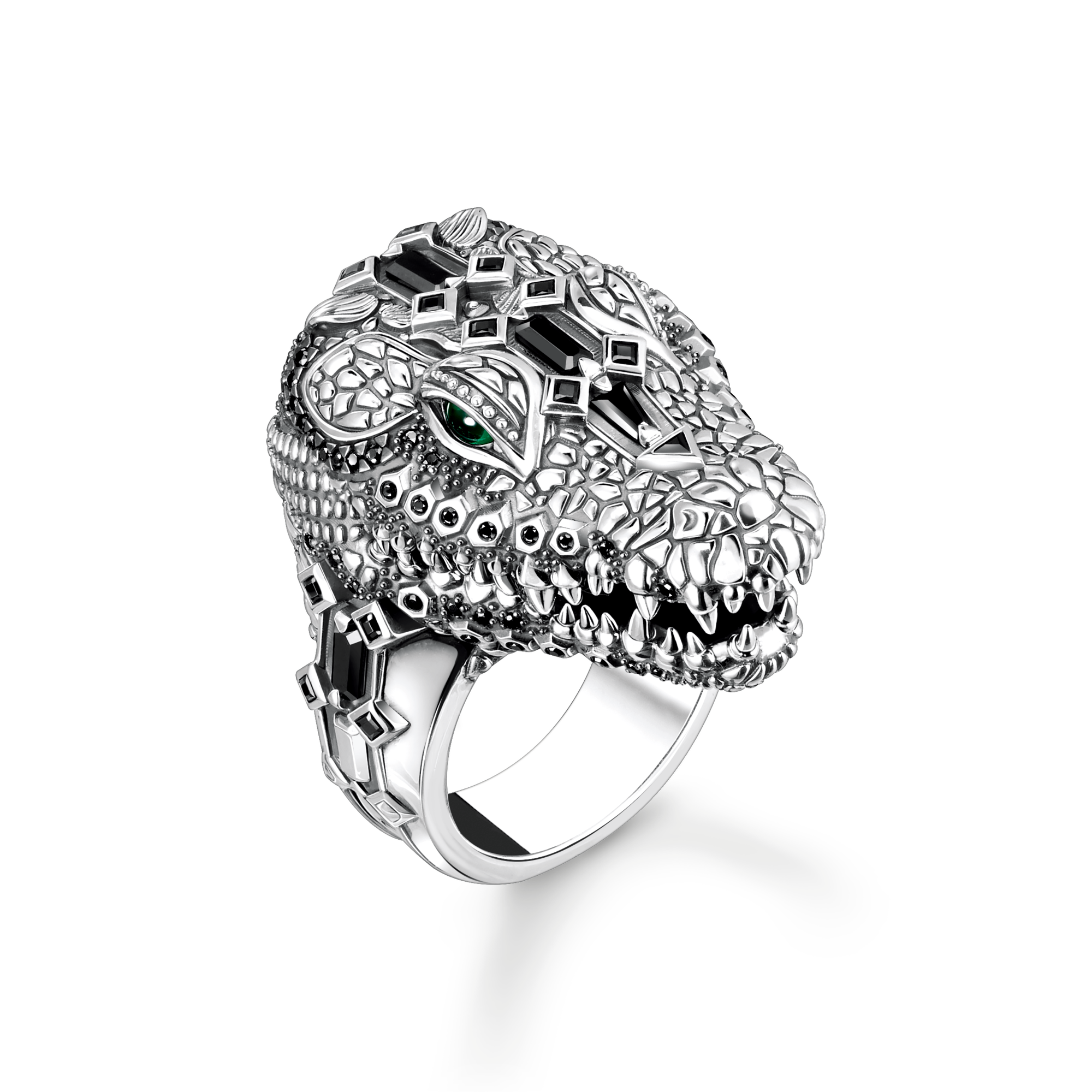 Thomas Sabo Ring Krokodilkopf mit schwarzen und grünen Steinen Silber geschwärzt mehrfarbig TR2420-347-7-54