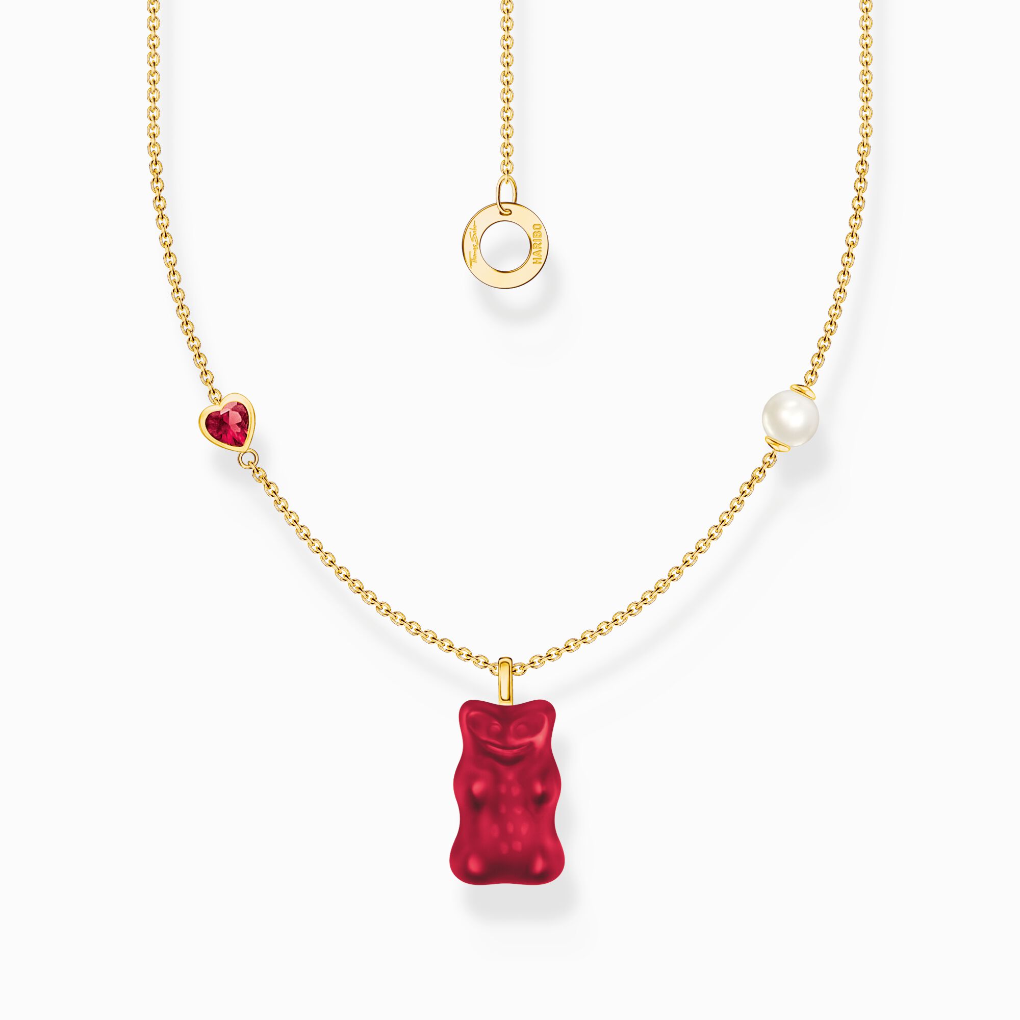 Gold-plated necklace with red goldbears pendant &amp; freshwater pearl from the Charming Collection collection in the THOMAS SABO online store