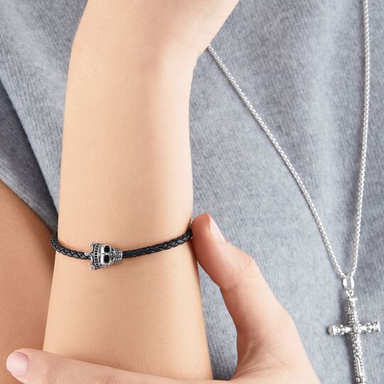 Leather bracelet black skull from the  collection in the THOMAS SABO online store