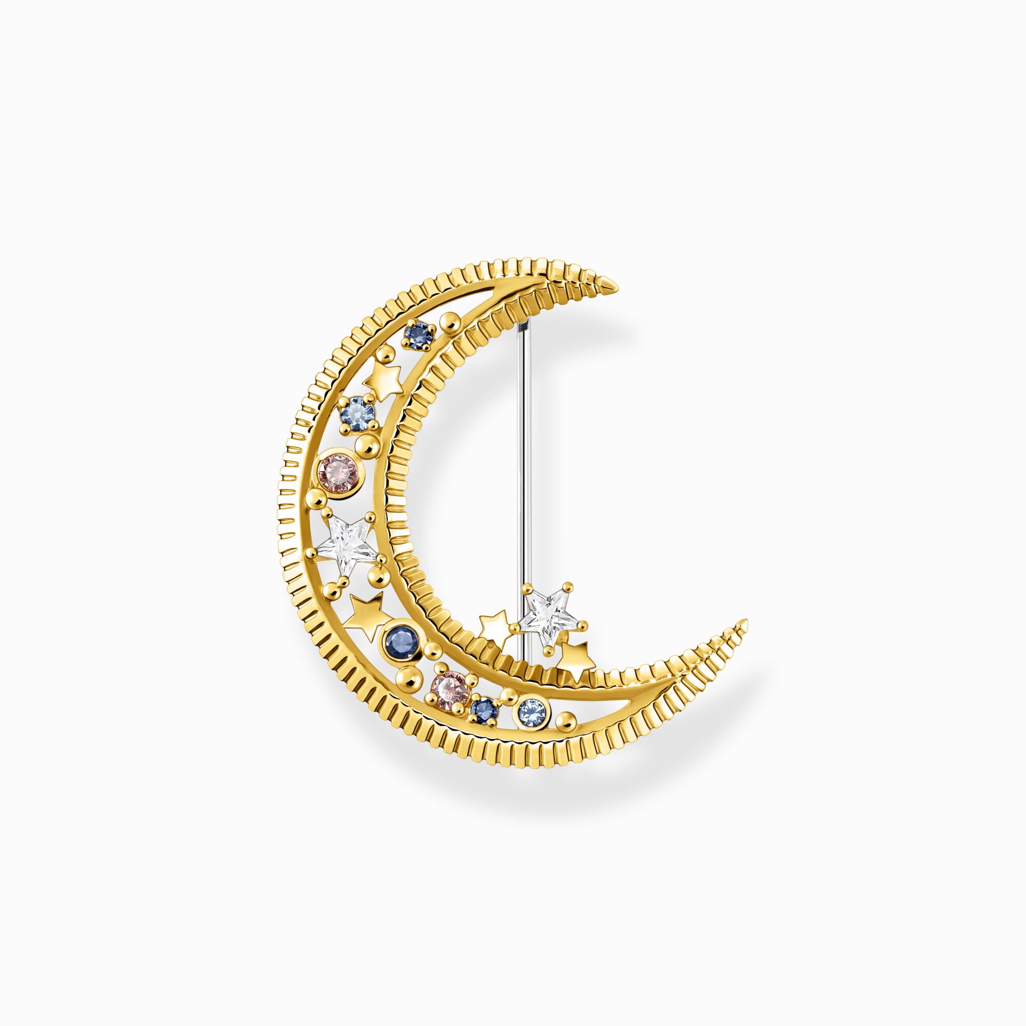 Brooch crescent moon with coloured stones gold from the  collection in the THOMAS SABO online store