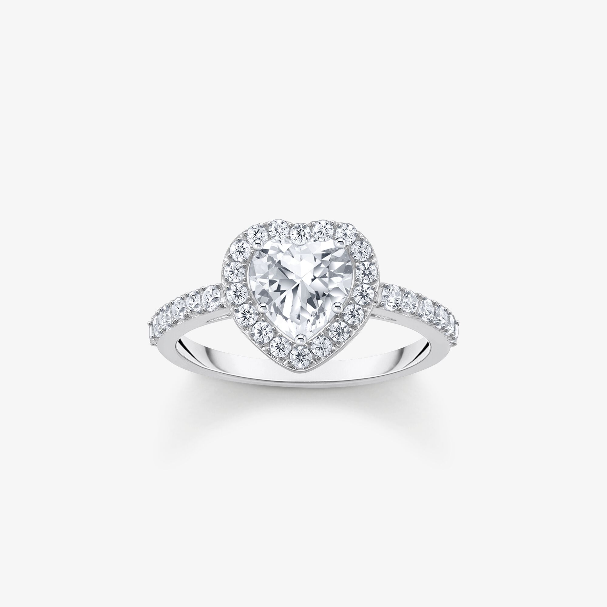 THOMAS SABO Halo-Ring mit weißem Stein in Herzform Silber, Sterlingsilber, Größe: 58, Damen