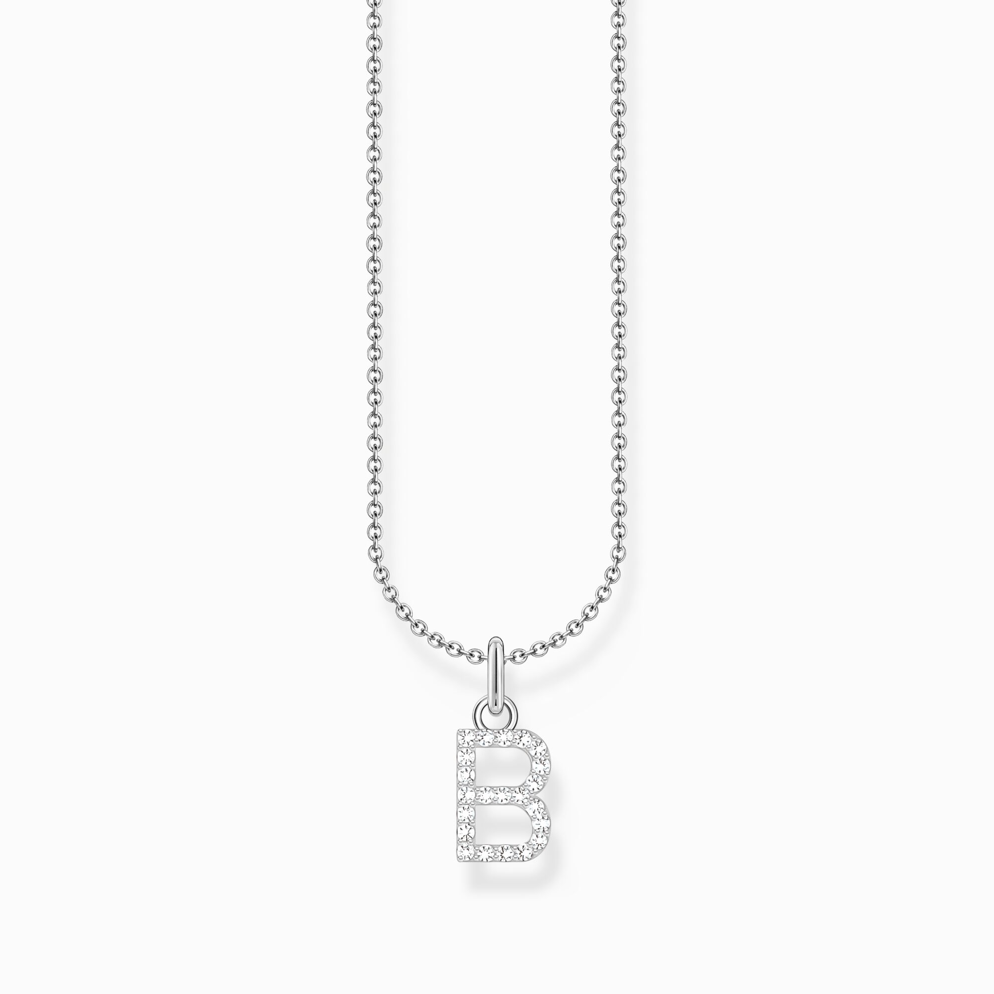 Silver necklace with letter pendant B and white zirconia from the Charming Collection collection in the THOMAS SABO online store