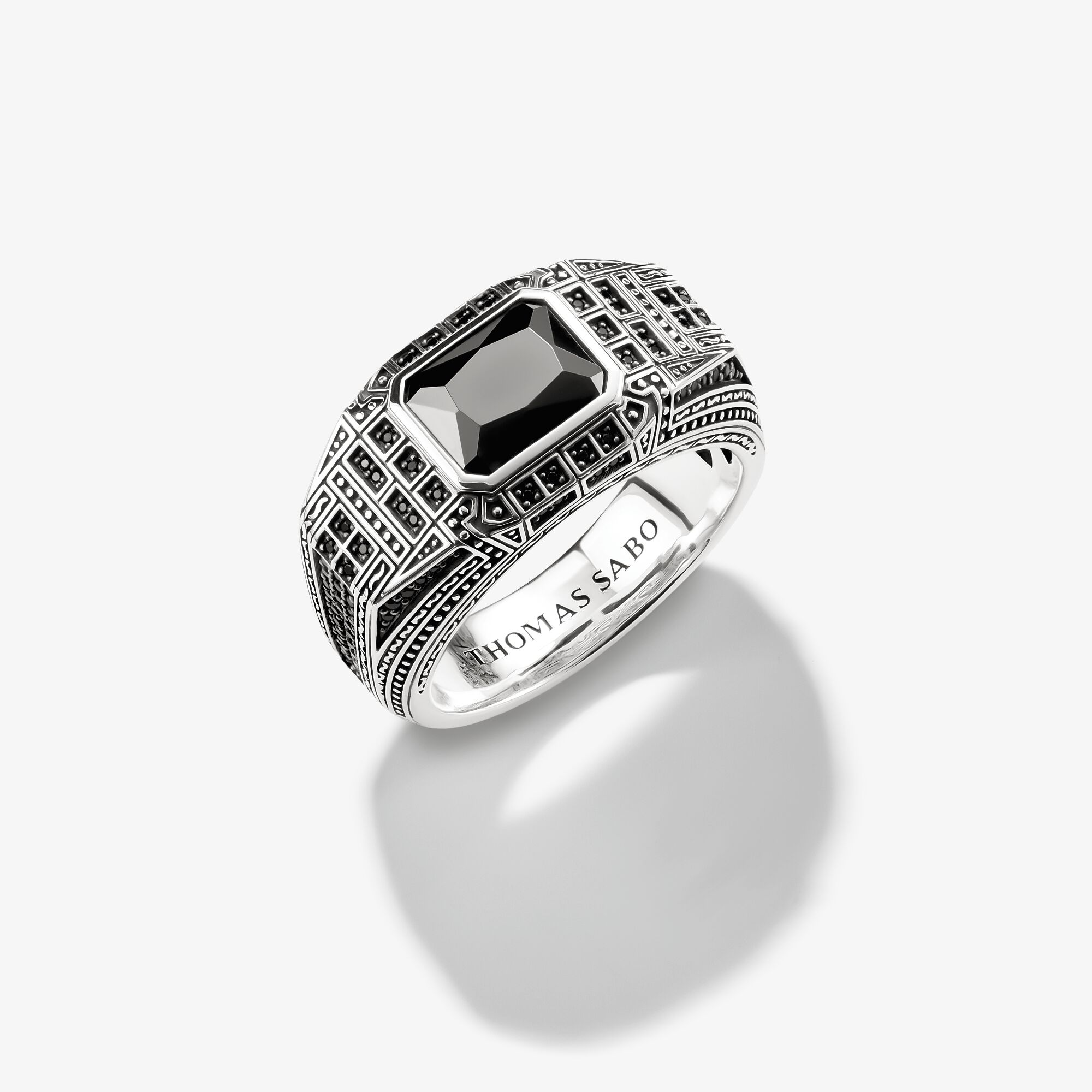 THOMAS SABO Bague chevalière Onyx pierres noires Wild Horses chevaux sauvages argent, Argent sterling, Taille: 60, homme