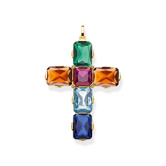 Pendant cross colourful stones, gold, large from the  collection in the THOMAS SABO online store