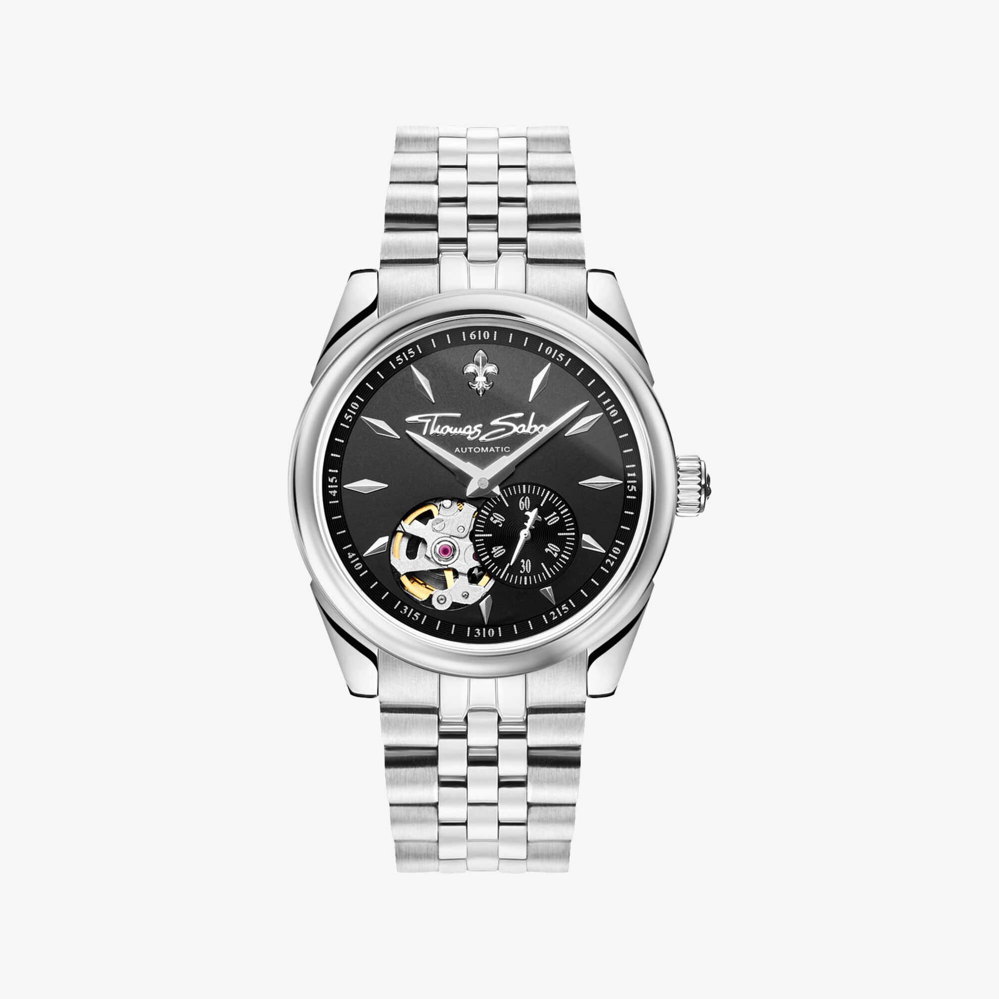 THOMAS SABO Automatisk klocka i silver med 36 mm diameter och liljeemblem, rostfritt stål, Storlek: 36 MM, Unisex