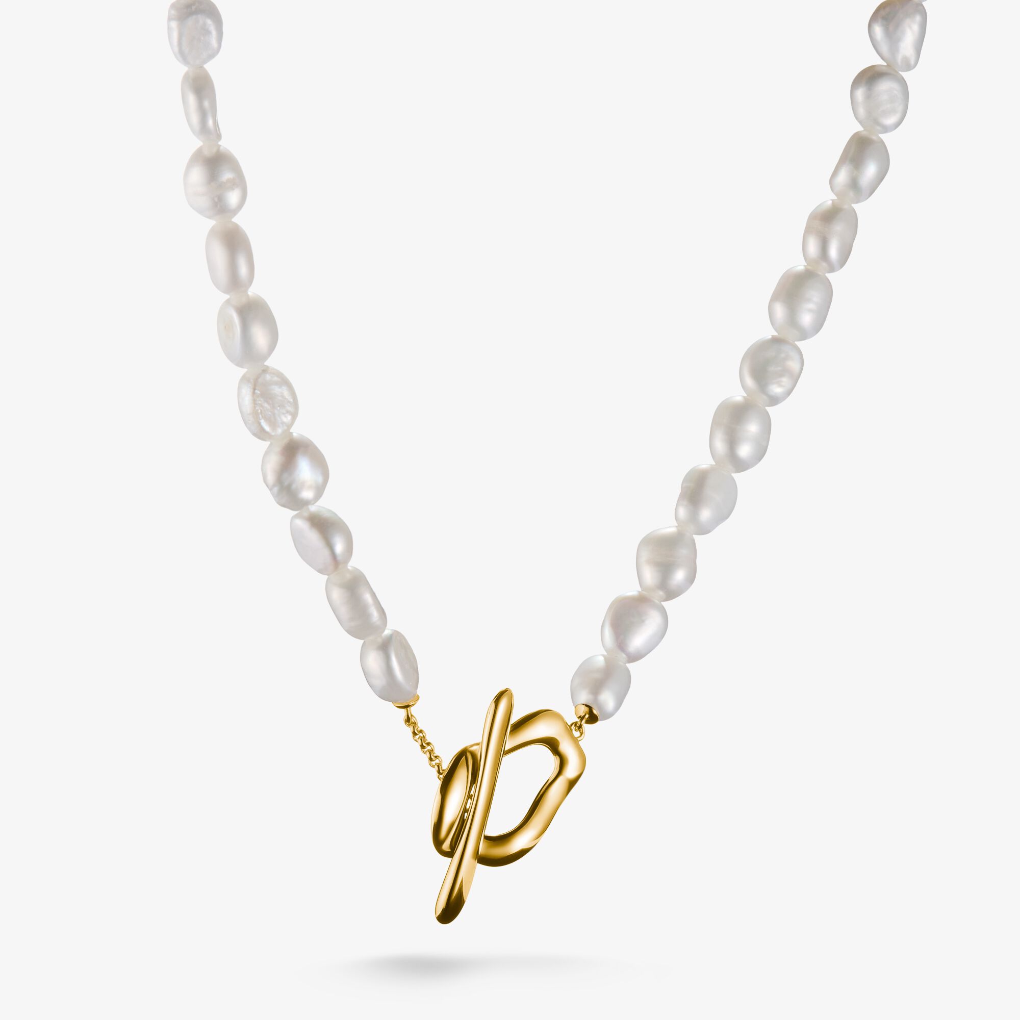 THOMAS SABO Perlenkette Natural Beauty vergoldet, Sterlingsilber Gelbgold vergoldet, Größe: 45 cm, Damen