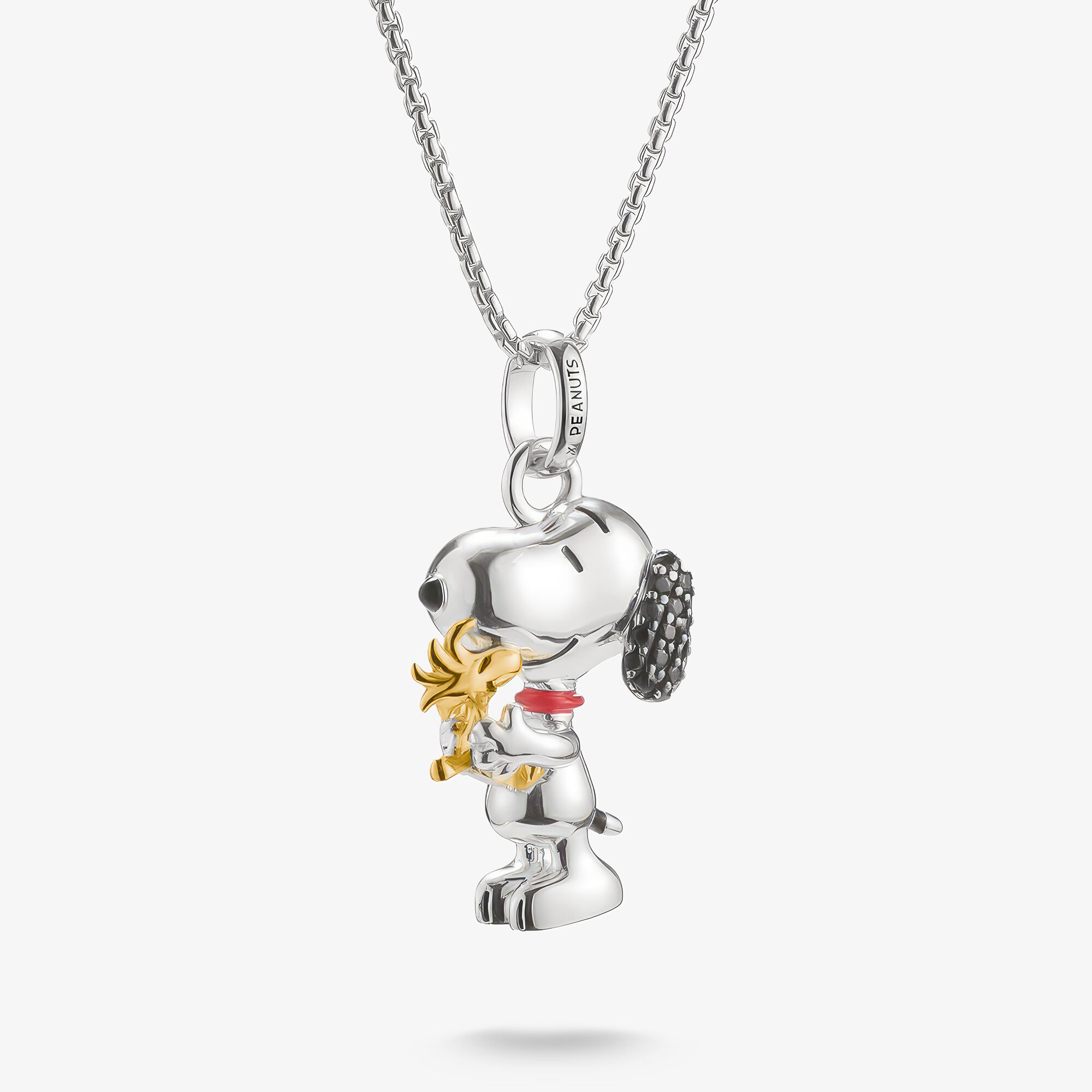 THOMAS SABO Chaîne Snoopy avec Woodstock Pavé Pendentif PEANUTS Plaqué or 18 carats, Argent sterling doré or jaune, Taille: 50 cm, Unisex