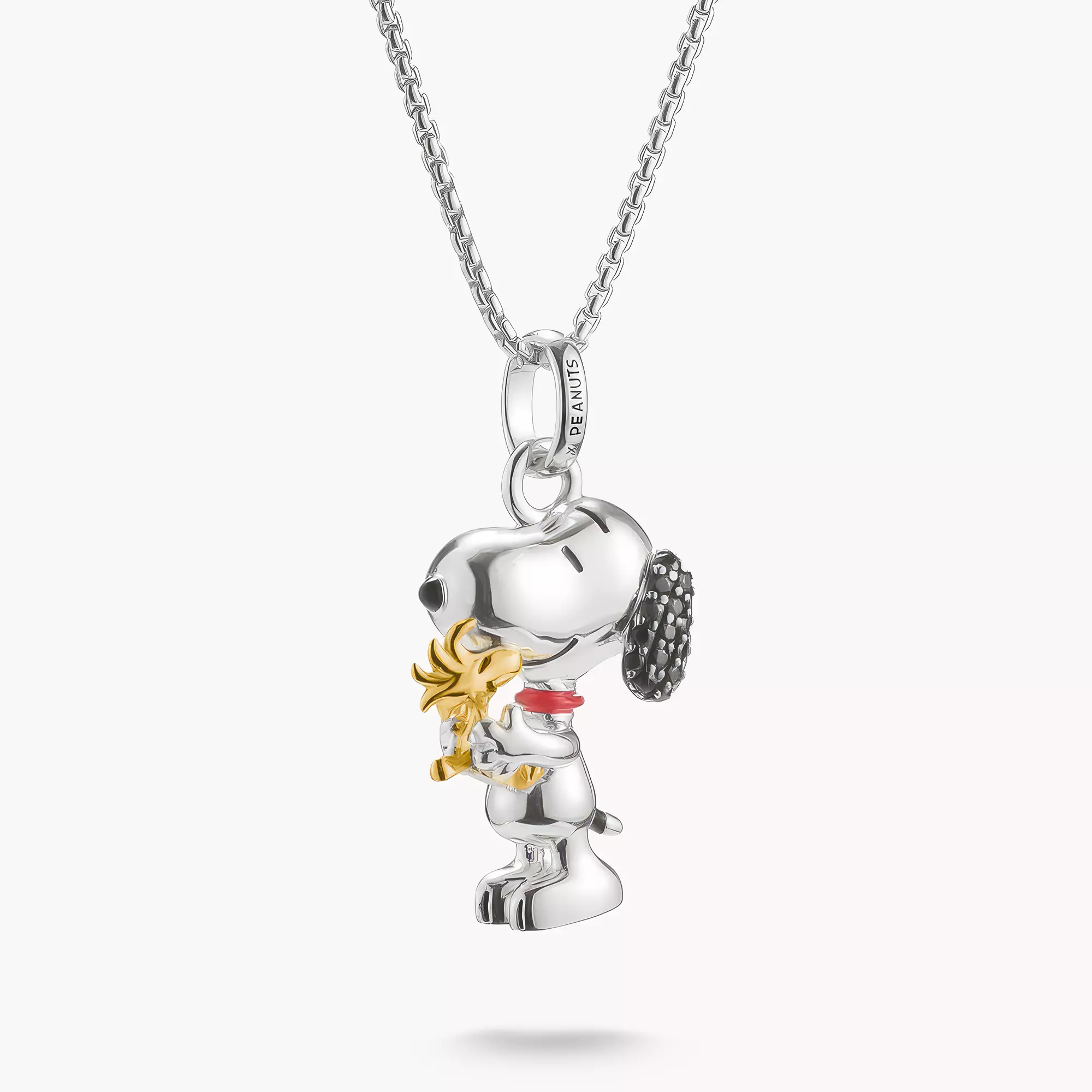 Kette Snoopy mit Woodstock Pavé Anhänger PEANUTS 18k Vergoldung