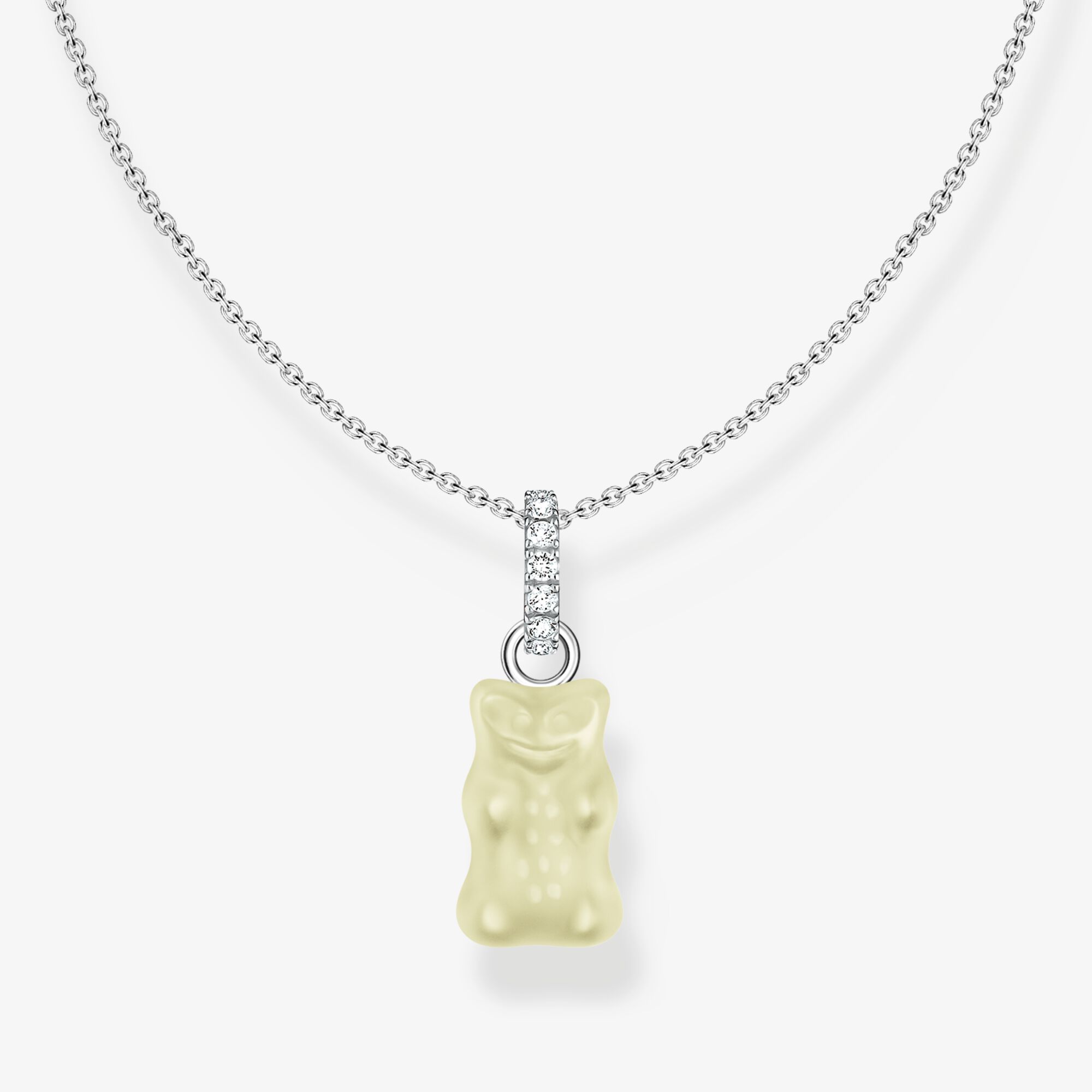 THOMAS SABO Kette mit weißem Goldbären-Anhänger und Steinen Silber, Sterlingsilber , Größe: 45 cm, Damen