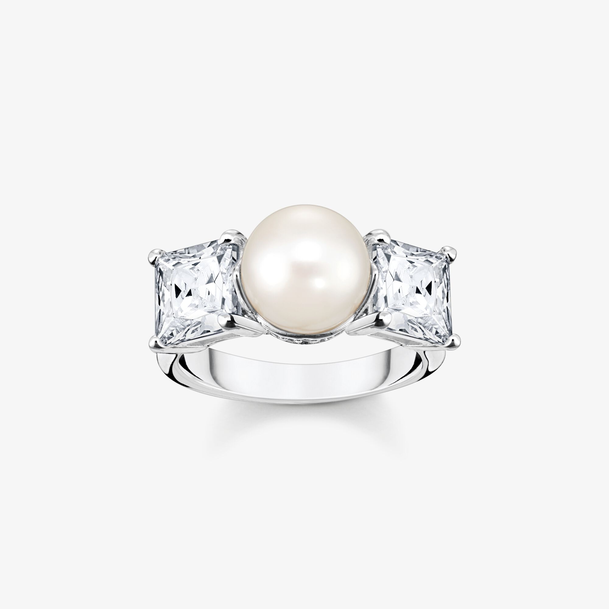 THOMAS SABO Bague perles avec pierres blanches argent, Argent sterling, Taille: 54, femme