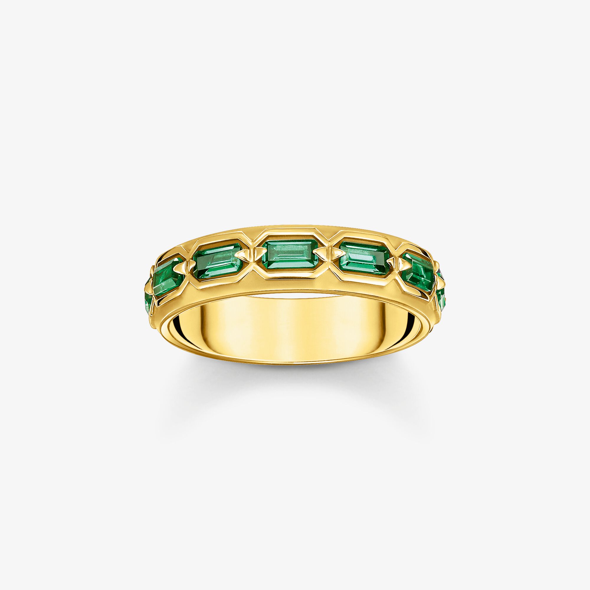 THOMAS SABO Bague écailles de crocodile dorée ornée de gemmes vert émeraude, Argent Sterling 925‰, doré or jaune 18 carats , Taille: 62, Unisex