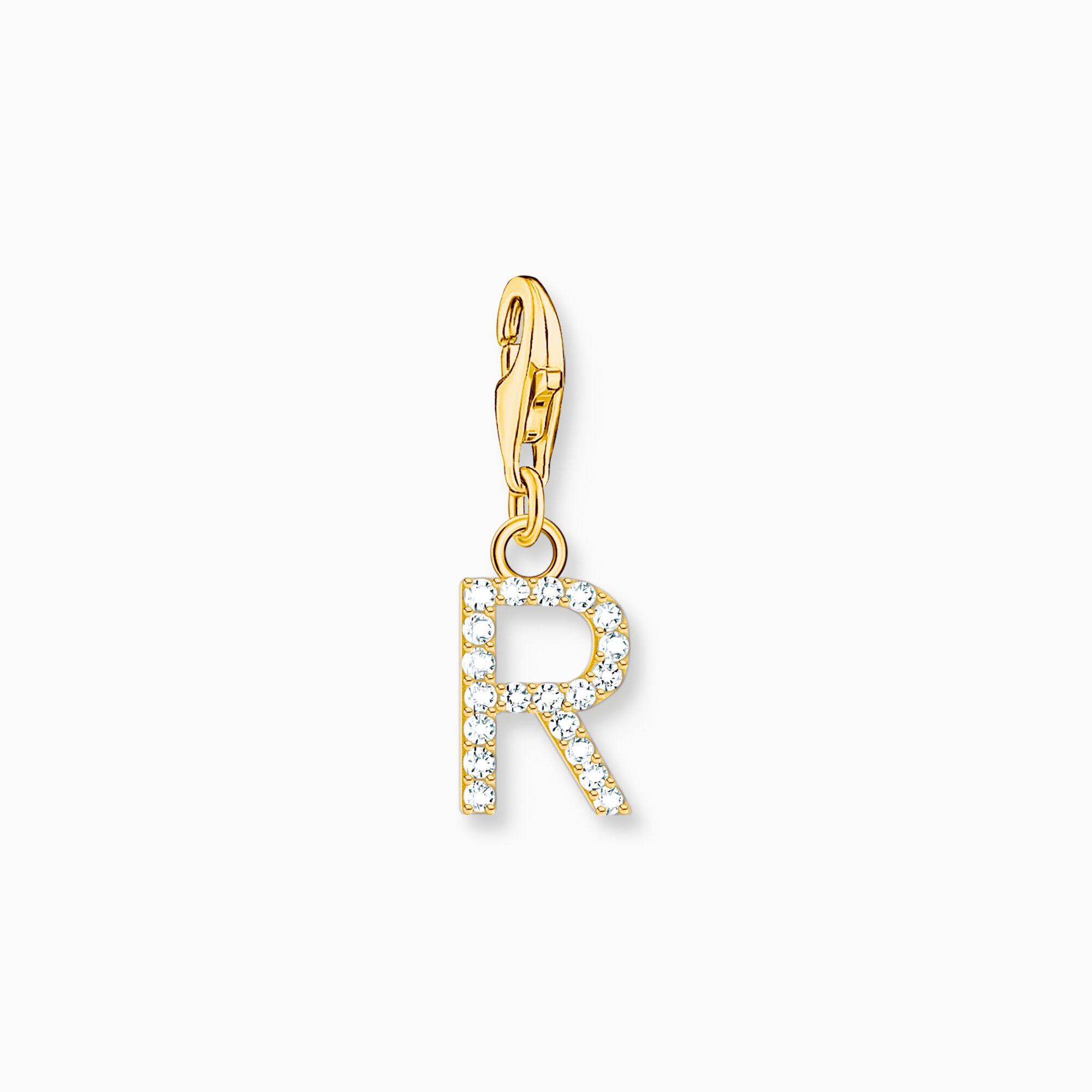 Charm pendant letter R with white stones gold plated from the Charm Club collection in the THOMAS SABO online store