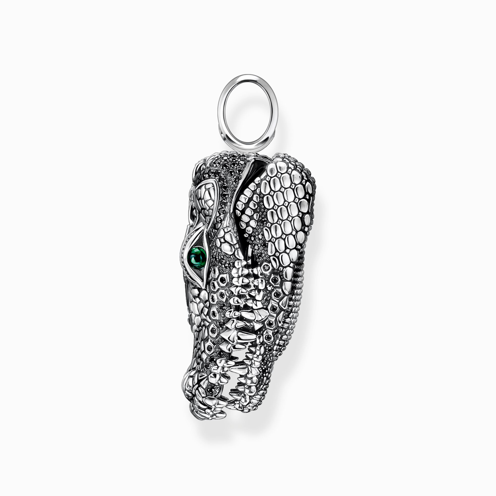 | Silber und THOMAS schwarzen Steinen Krokodilkopf geschwärzt SABO Kettenanhänger mit grünen