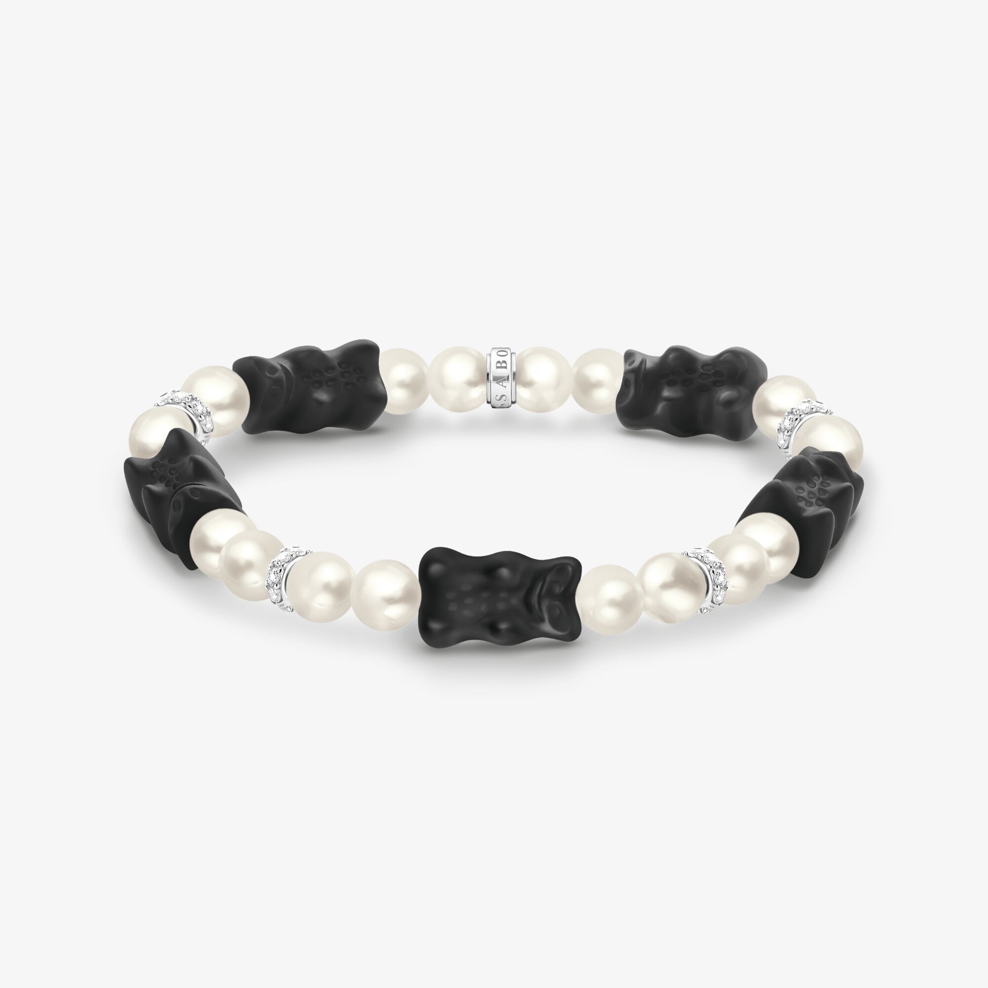 THOMAS SABO Bracelet de perles avec 5 Ours d’Or noir colorés, argent, Argent Sterling , Taille: 15 cm, femme