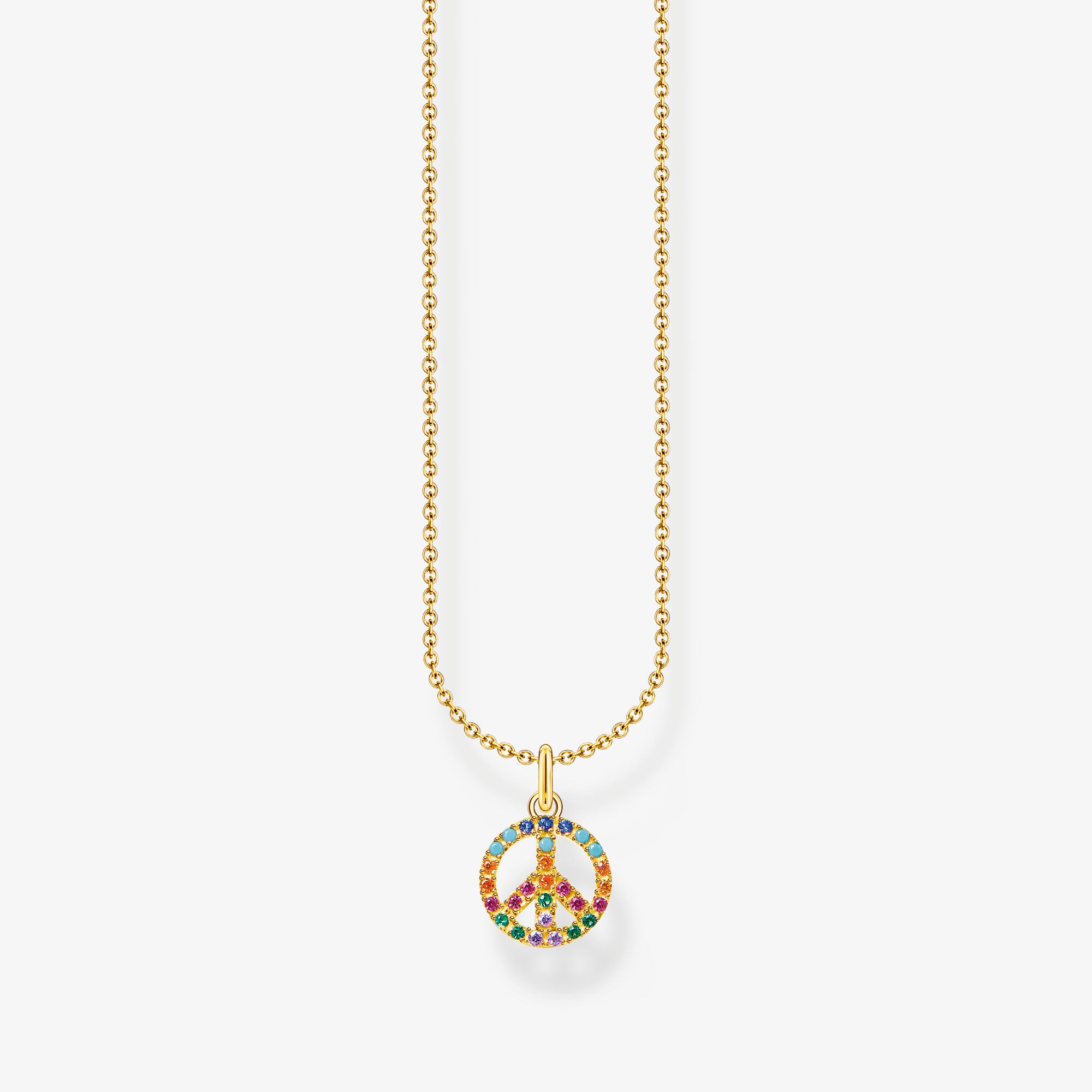 THOMAS SABO Kette Peace mit bunten Steinen gold, 925 Sterlingsilber vergoldet Gelbgold, Größe: 45 cm, Damen