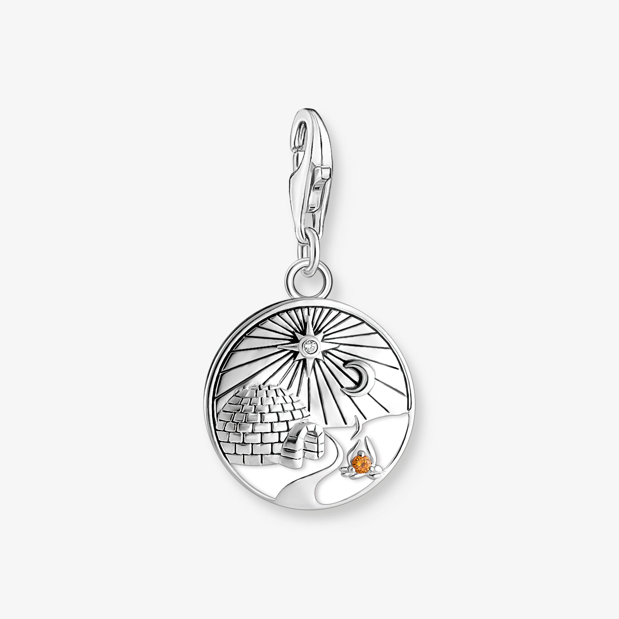 THOMAS SABO Pendentif Charm rond avec igloo, gravure et sertissage de pierres en argent, Argent Sterling 925‰ , Taille: one size, femme
