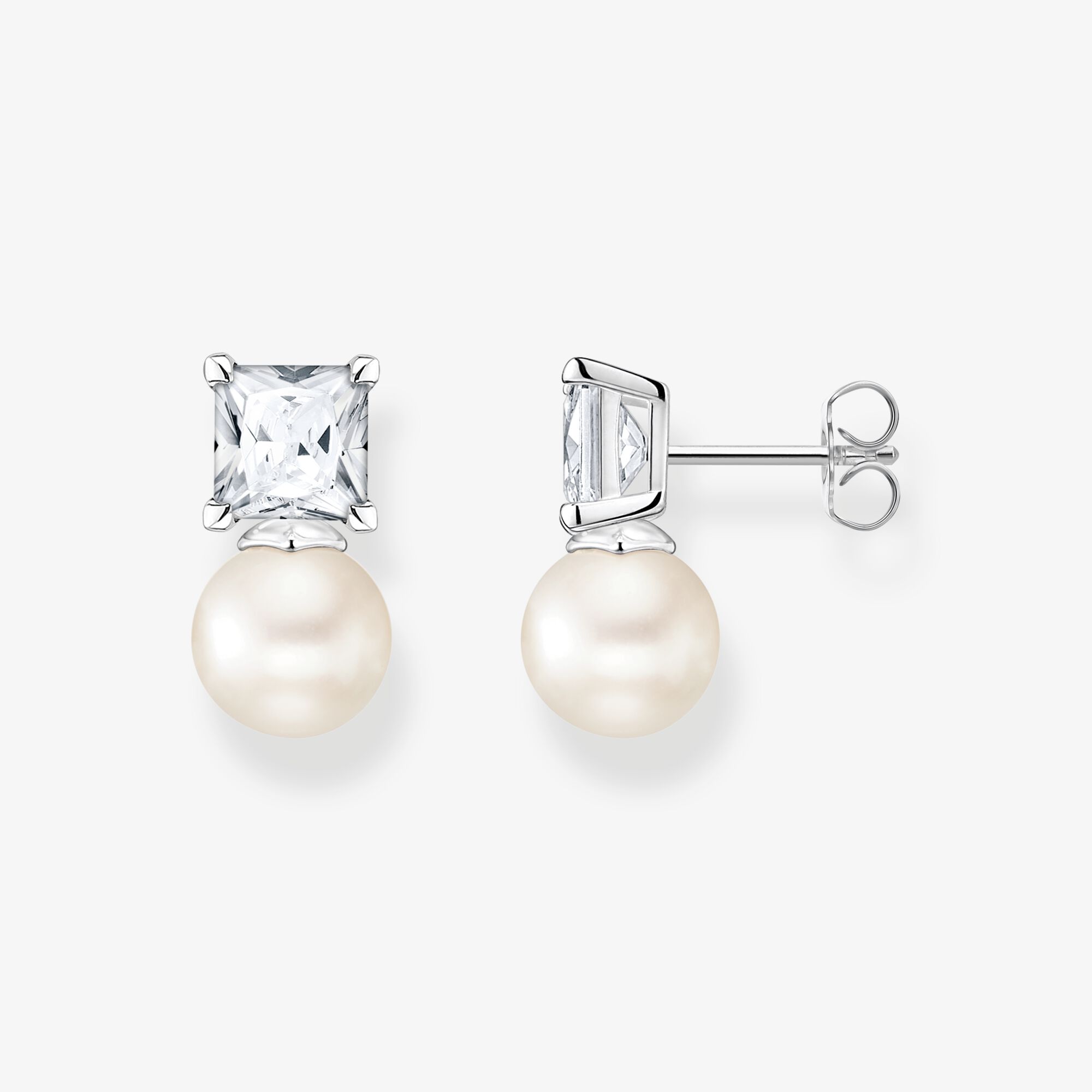 THOMAS SABO Clous d'oreilles perle avec pierre blanche argent, Argent sterling, Taille: one size, femme