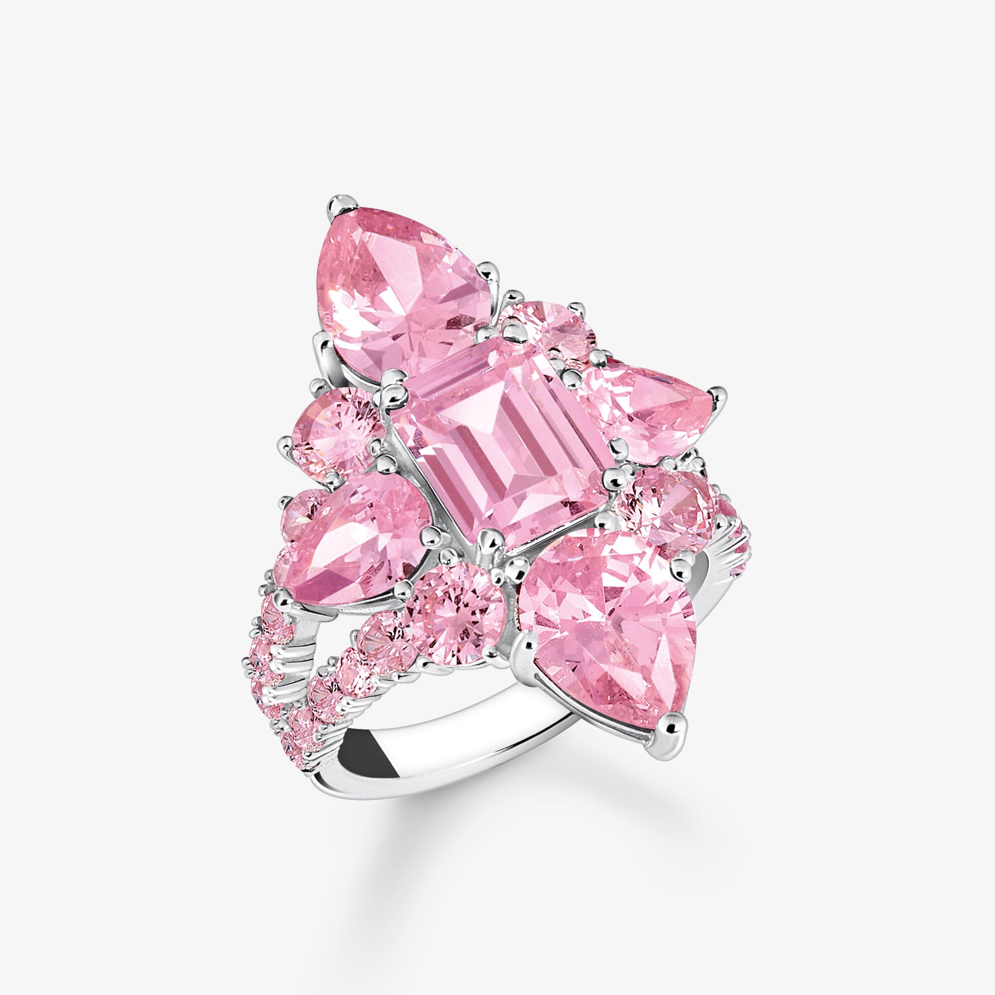 THOMAS SABO Cocktailring mit pinkfarbenen Steinen Silber, Sterlingsilber, Größe: 56, Damen