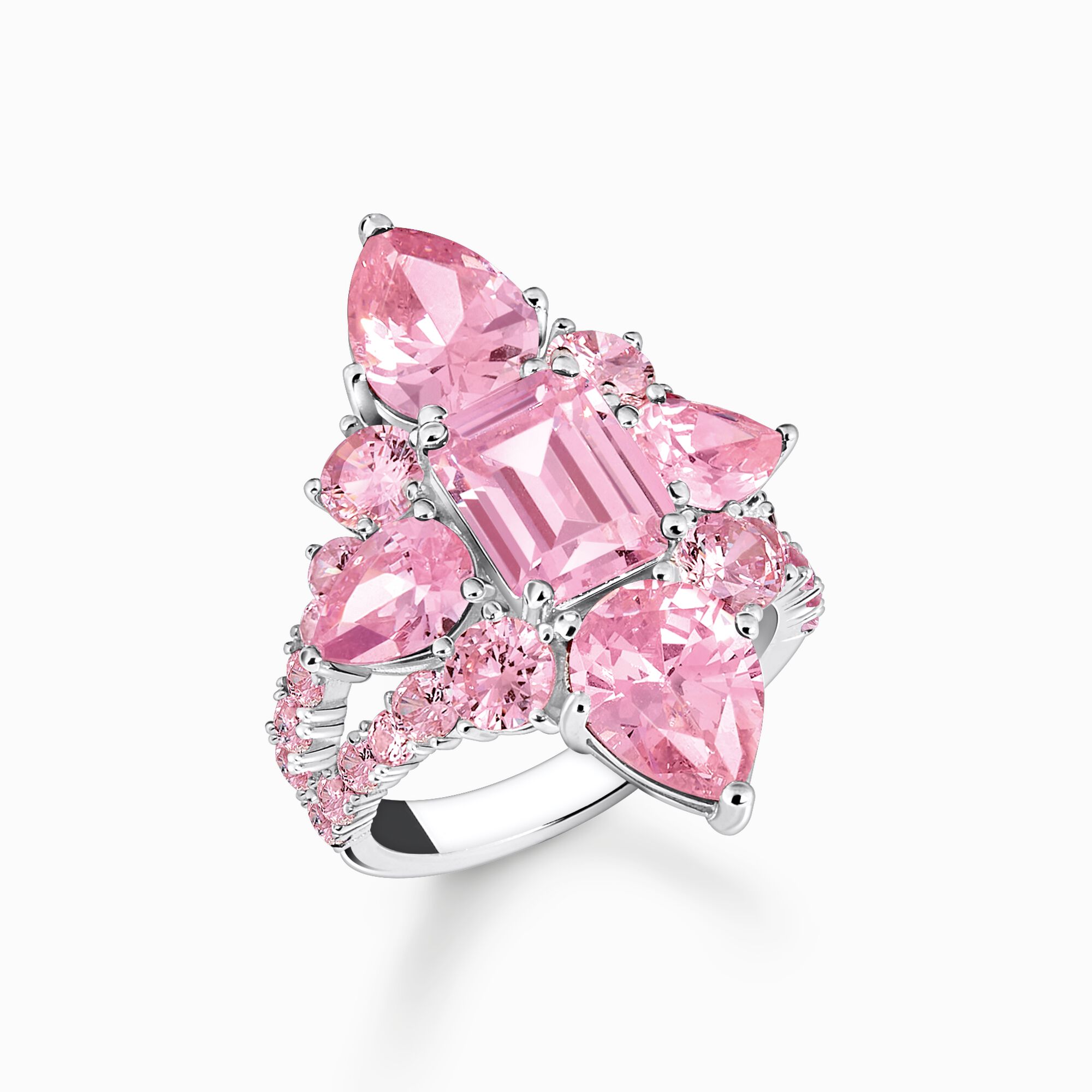 Silver cocktail ring with pink zirconia stones from the  collection in the THOMAS SABO online store