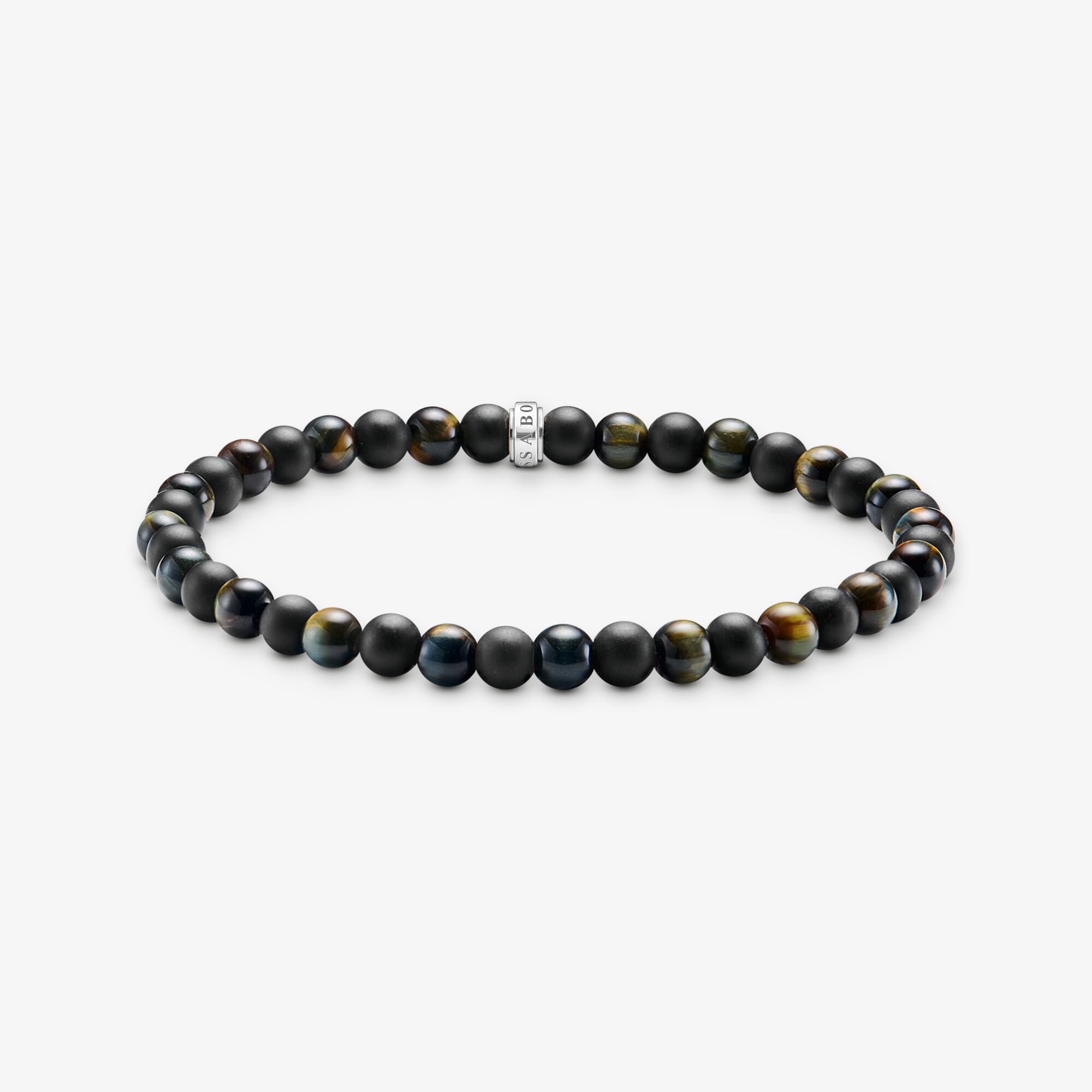 THOMAS SABO Bracelet talisman avec obsidienne et œil de tigre, Argent sterling, Taille: 21 cm, Unisex