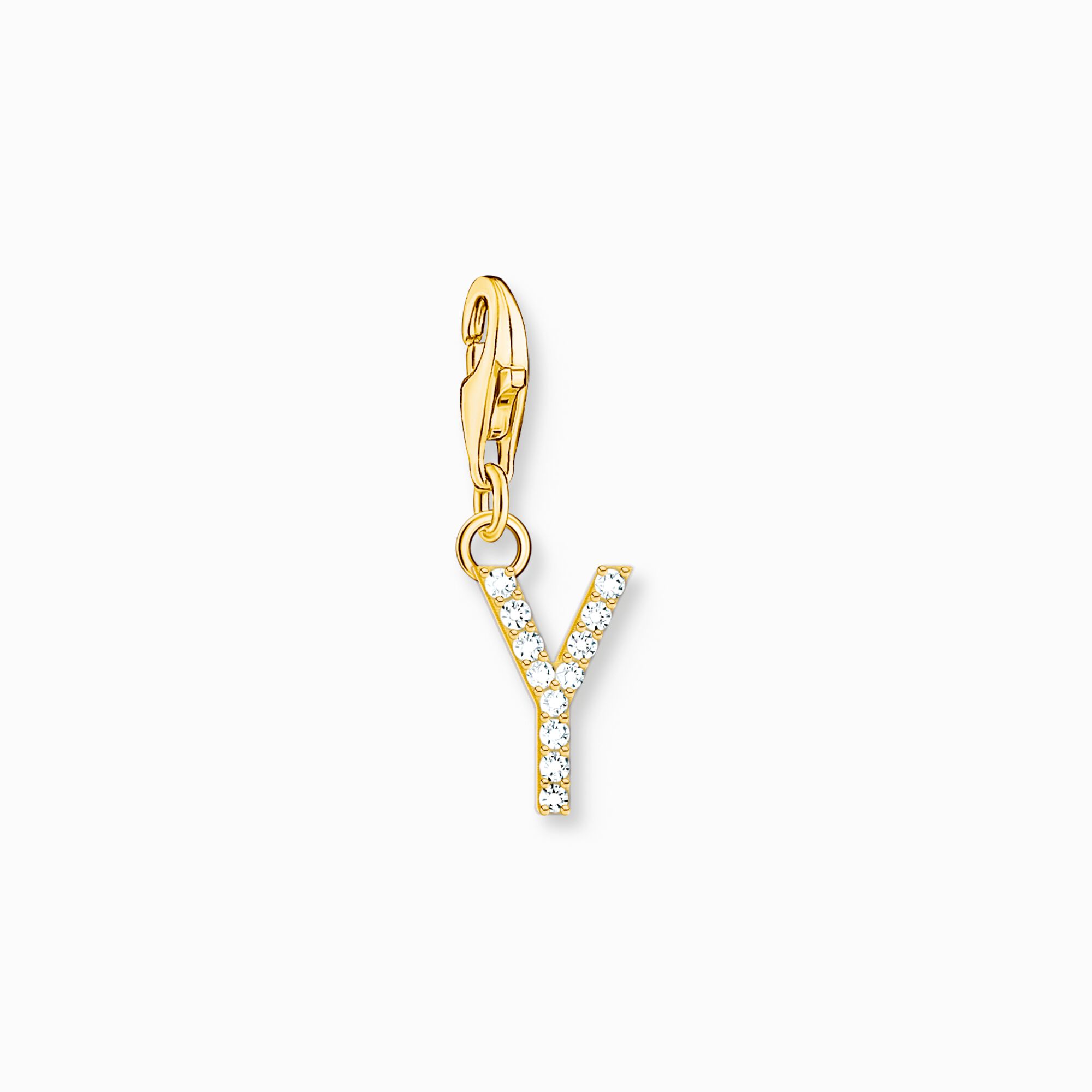 Charm pendant letter Y with white stones gold plated from the Charm Club collection in the THOMAS SABO online store