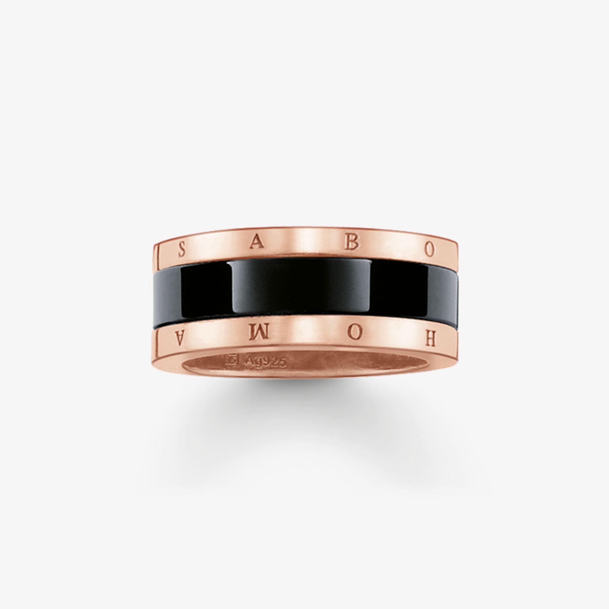 THOMAS SABO Bandring schwarzes Keramik, Sterlingsilber Roségold vergoldet, Größe: 50, Damen