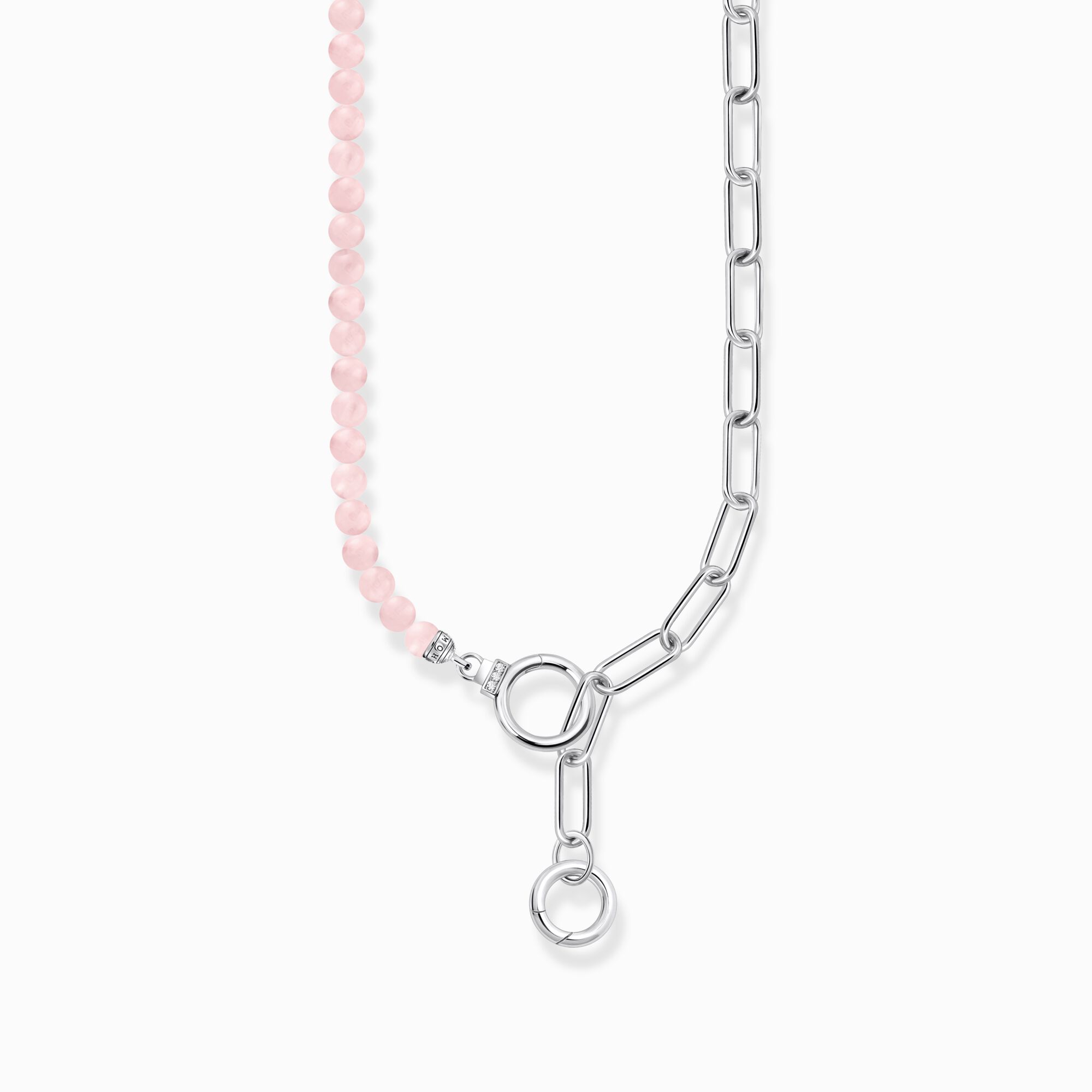 Silver necklace with link chain elements and rose quartz  beads from the  collection in the THOMAS SABO online store