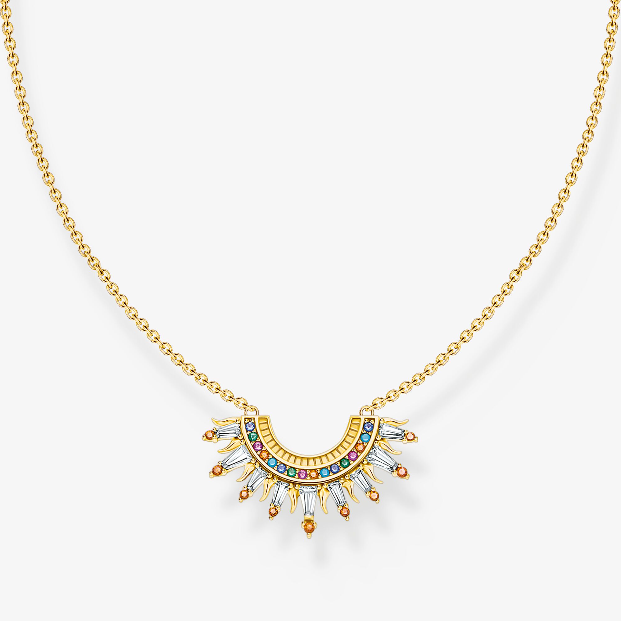 THOMAS SABO Chaîne dorée arborant des rayons de soleil et des gemmes multicolores, Argent Sterling 925‰ doré or jaune 18 carats , Taille: 45 cm, femme
