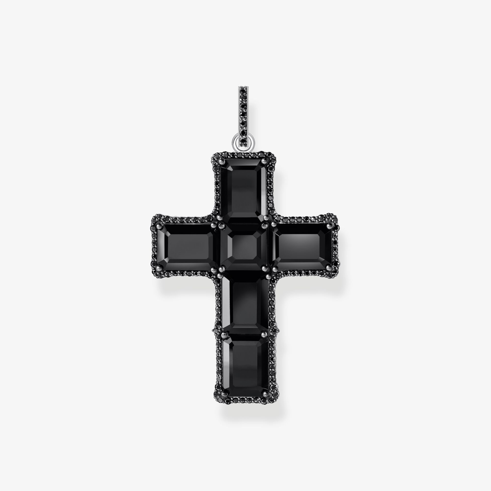 THOMAS SABO Pendentif croix noircie en argent avec zircon noir, Argent sterling, Taille: one size, femme
