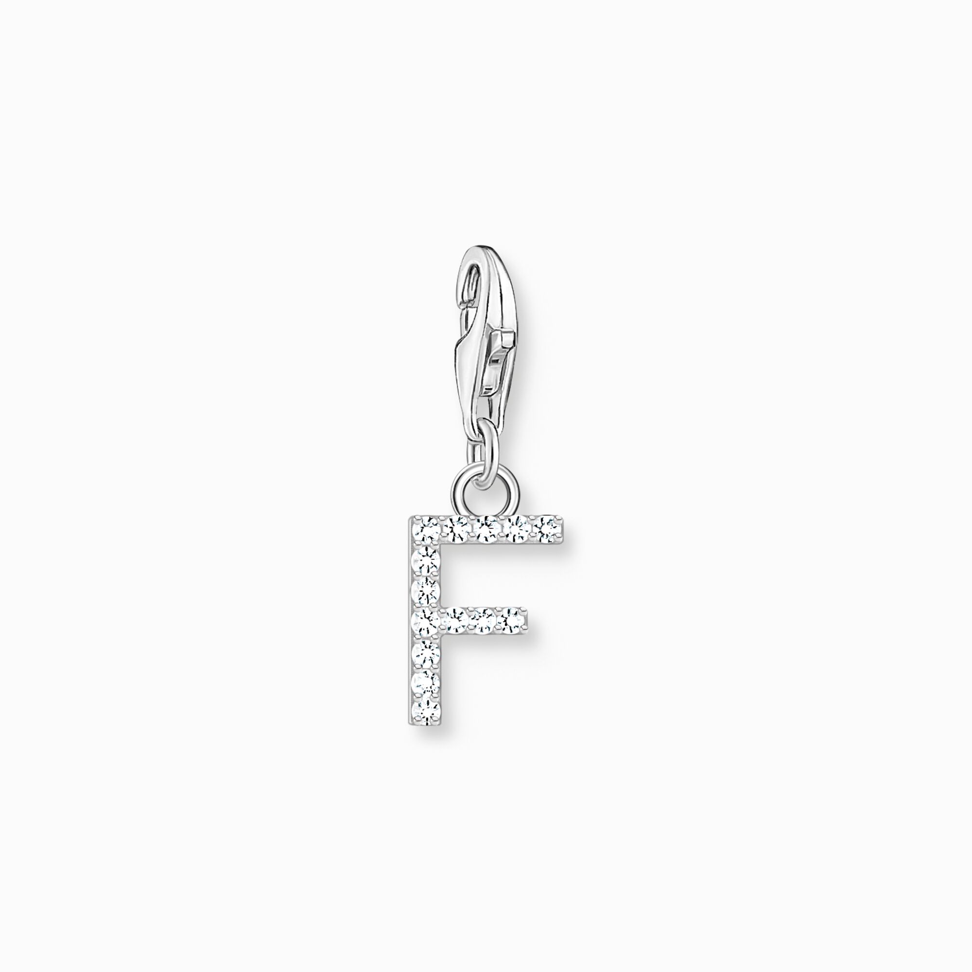 Colgante Charm letra F con piedras blancas plata de la colección Charm Club en la tienda online de THOMAS SABO