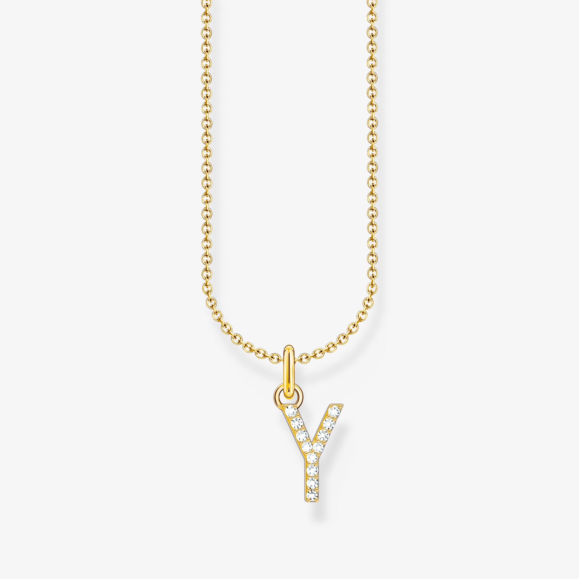 THOMAS SABO Kette mit Buchstaben-Anhänger Y vergoldet, Sterlingsilber Gelbgold vergoldet, Größe: 45 cm, Damen