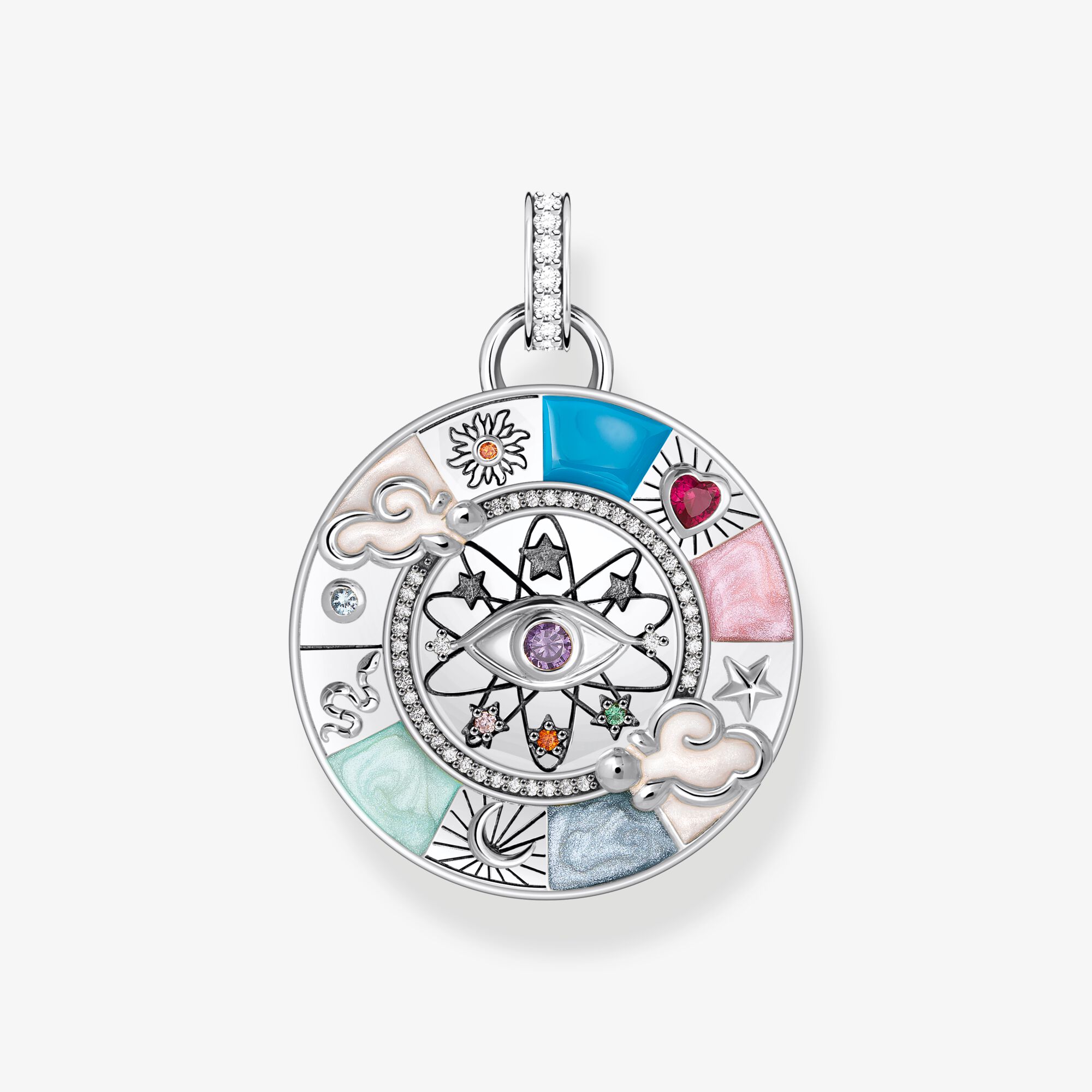 THOMAS SABO Kettenanhänger Glücksrad mit kosmischen Symbolen Silber, 925 Sterlingsilber geschwärzt, Größe: one size, Damen