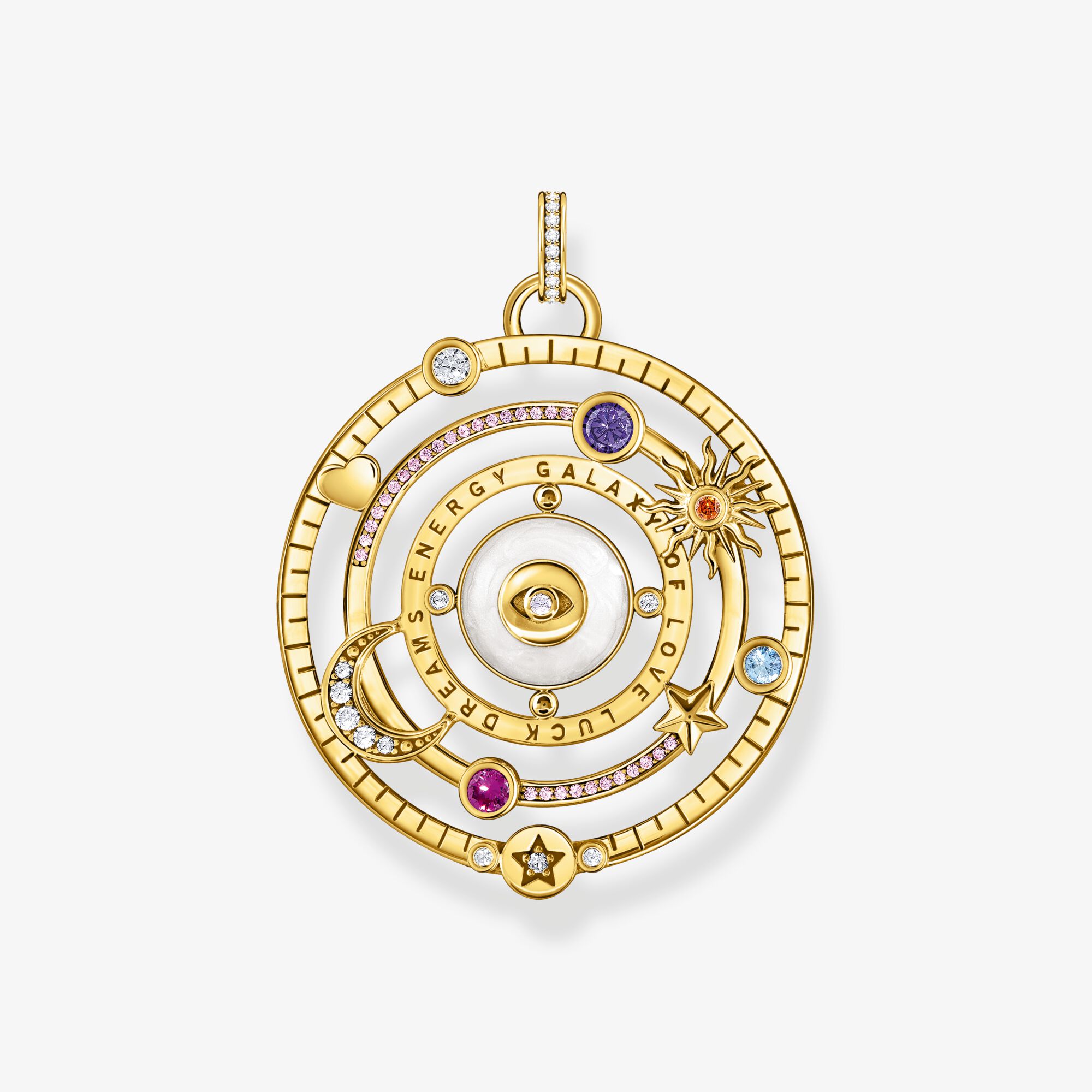 THOMAS SABO Pendentif demi-sphère avec œil pierres multicolores plaqué or, Argent sterling doré or jaune, Taille: one size, femme