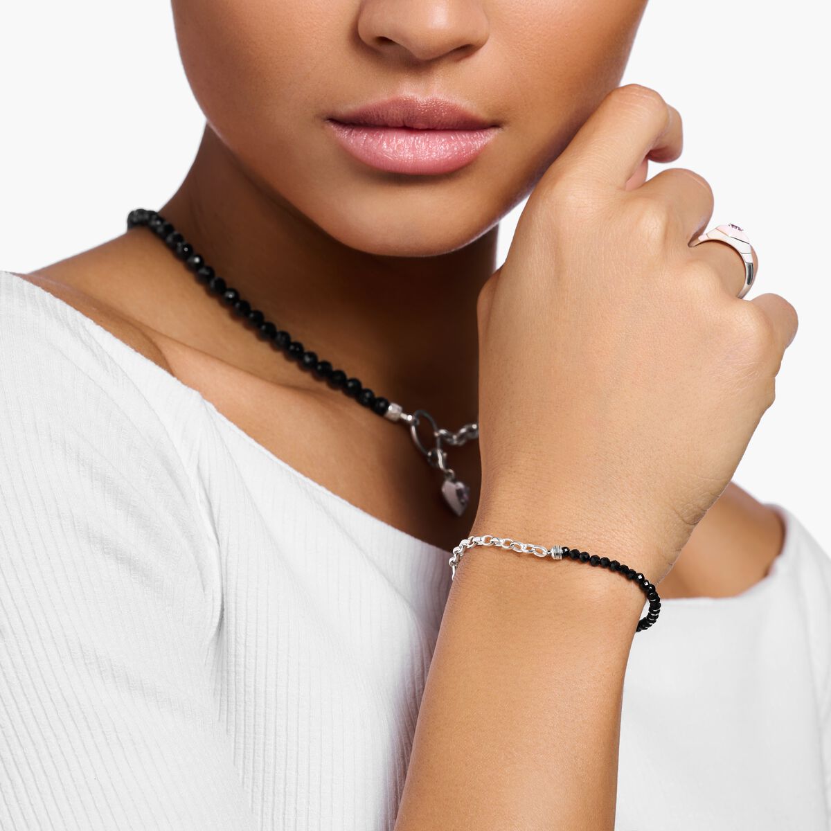 Charm bracelet with black onyx beads silver | THOMAS SABO