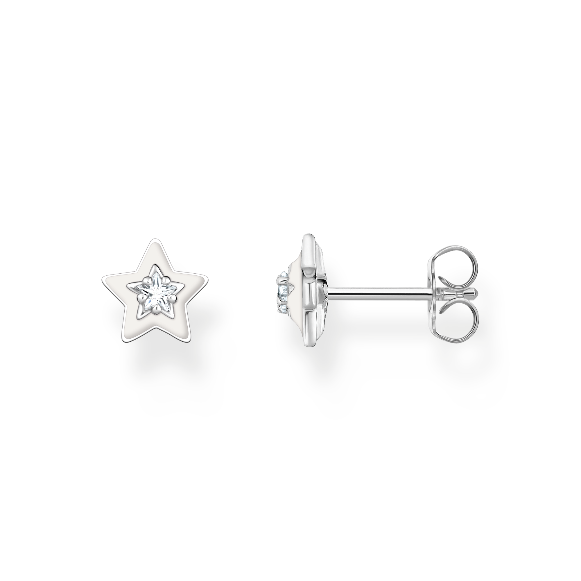 Thomas Sabo Ohrstecker Stern mit weißen Steinen und weißer Kaltemaille Silber weiß H2273-041-14