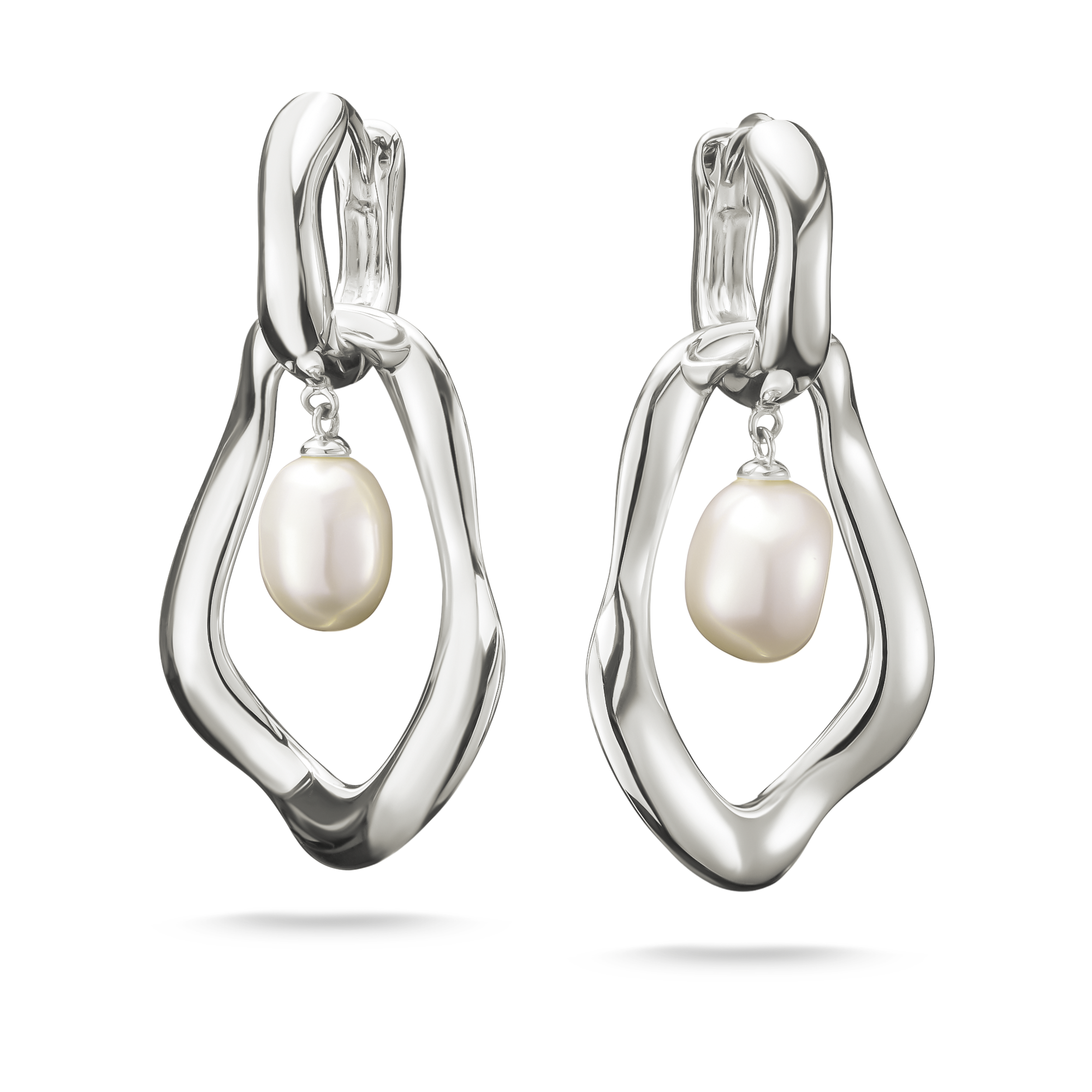 Silver Hoop Earrings with Freshwater Pearls