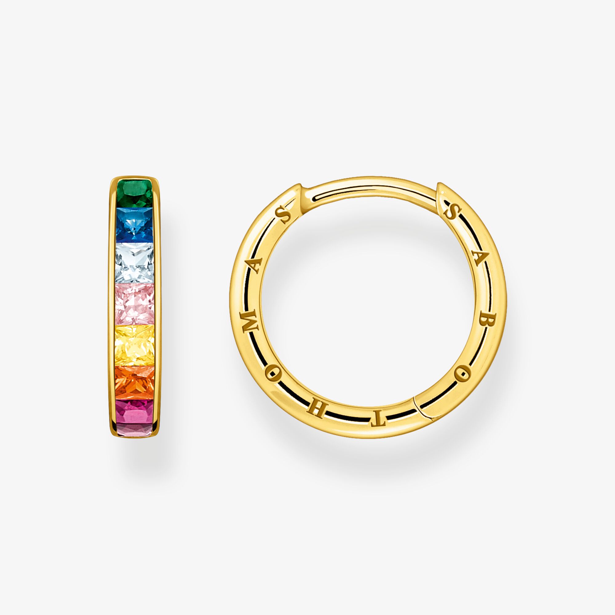 THOMAS SABO Créoles avec pierres multicolore pavé plaqué or, Argent sterling doré or jaune, Taille: one size, femme