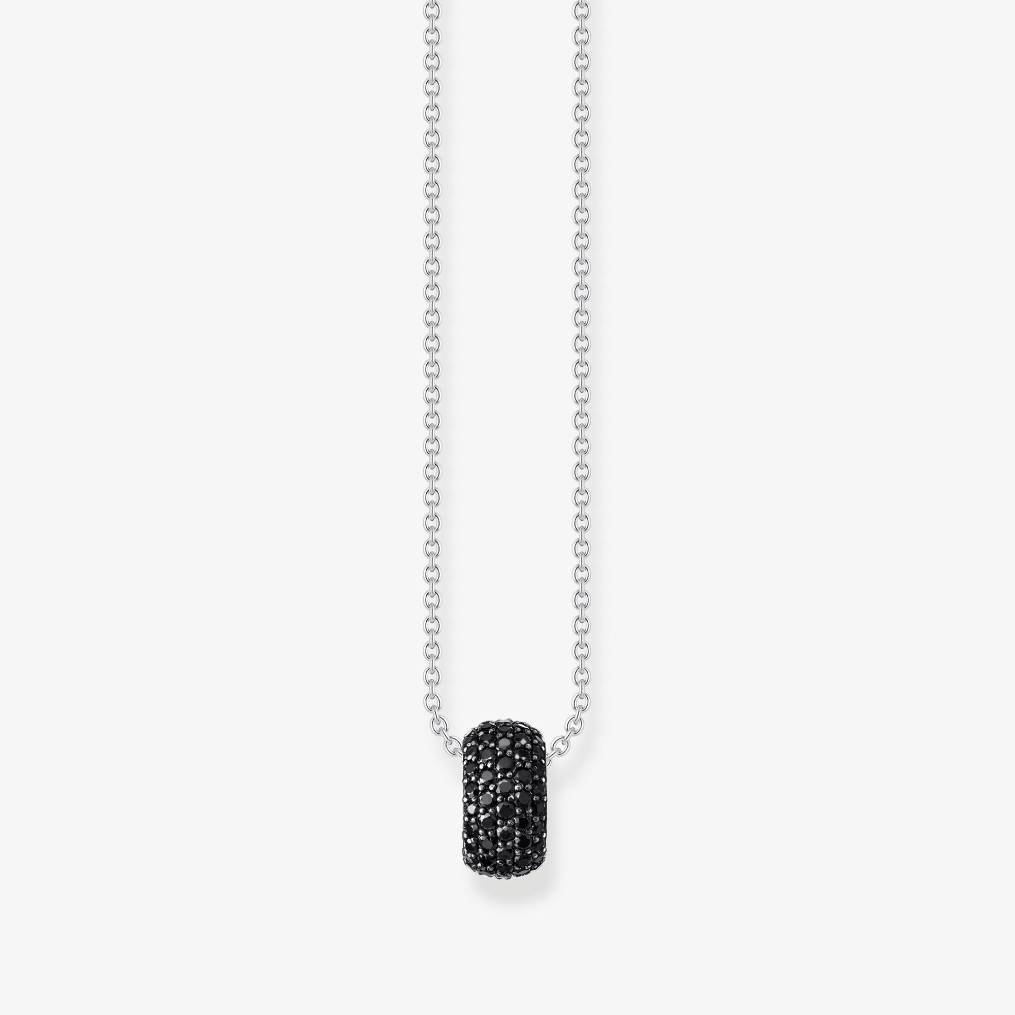 THOMAS SABO Collier en argent avec pendentif anneau et zircon noir, Argent sterling, Taille: 45 cm, femme