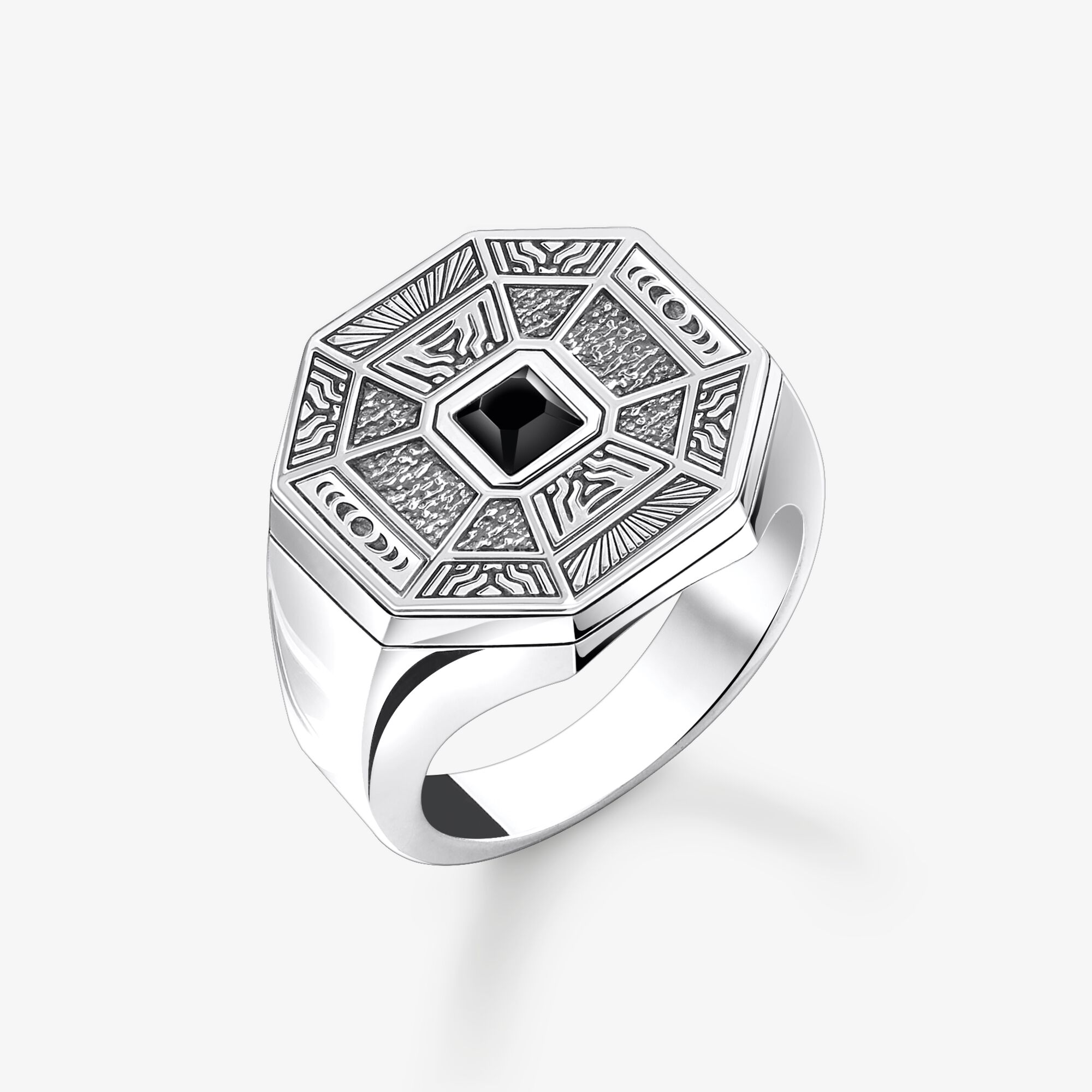 THOMAS SABO Ring talisman med svarta onyx silver, 925 sterlingsilver svärtat, Storlek: 54, Unisex
