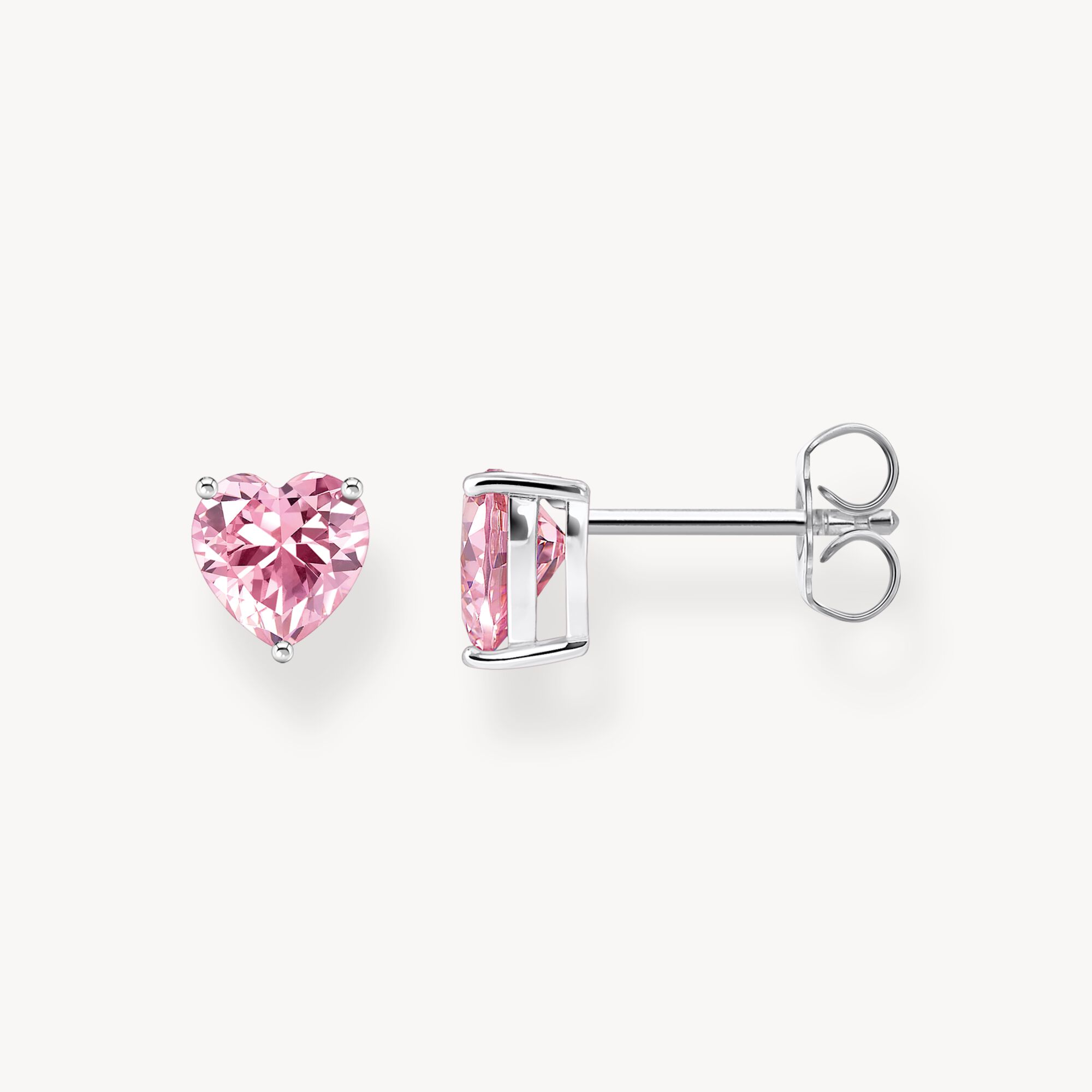 Pendientes de plata en forma de corazón con circonita rosa
