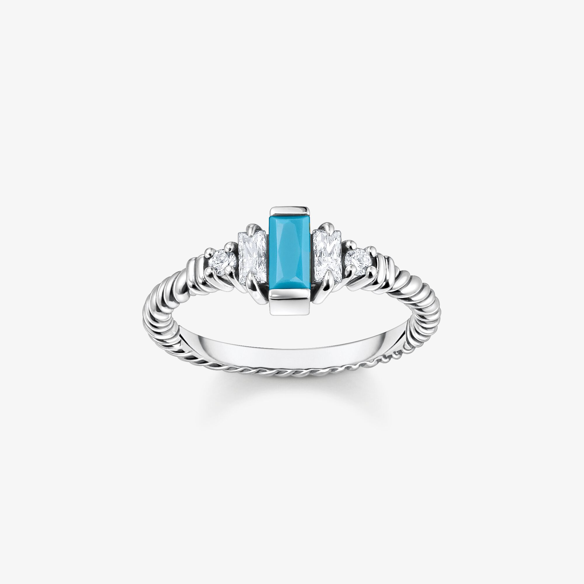 THOMAS SABO Ring rep med turkosa och vita stenar silver, 925 sterlingsilver svärtat, Storlek: 50, för damer