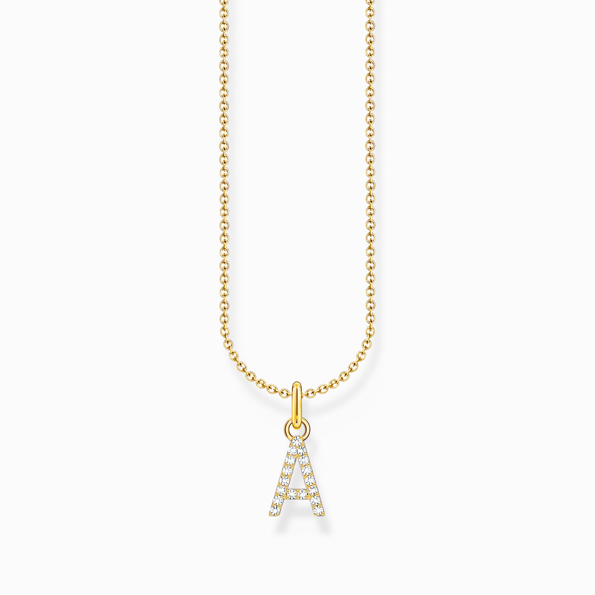 Gold-plated necklace with letter pendant A and white zirconia from the Charming Collection collection in the THOMAS SABO online store