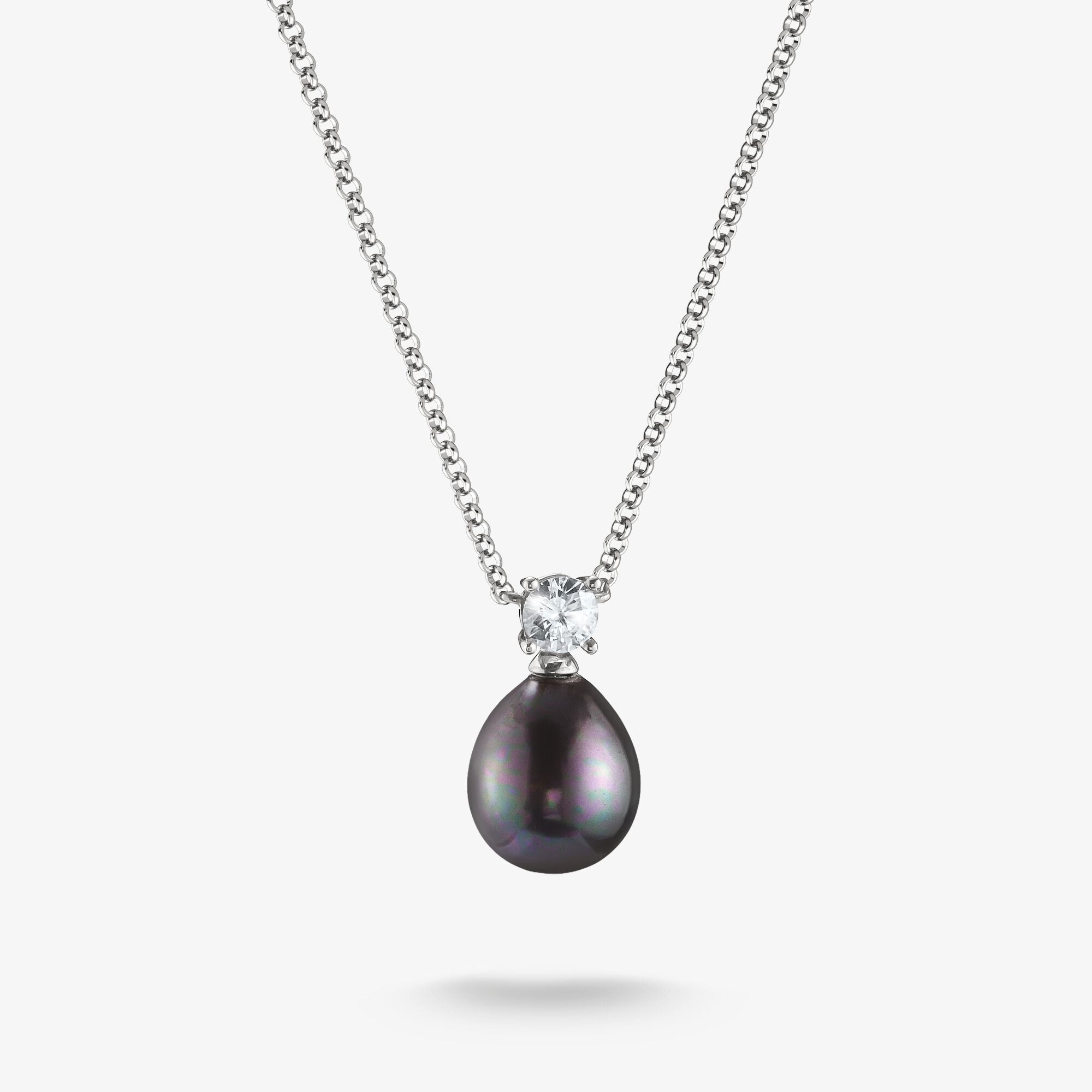THOMAS SABO Kette mit imitierter Perle Grau Tropfenform Silber, Sterlingsilber, Größe: 45 cm, Damen