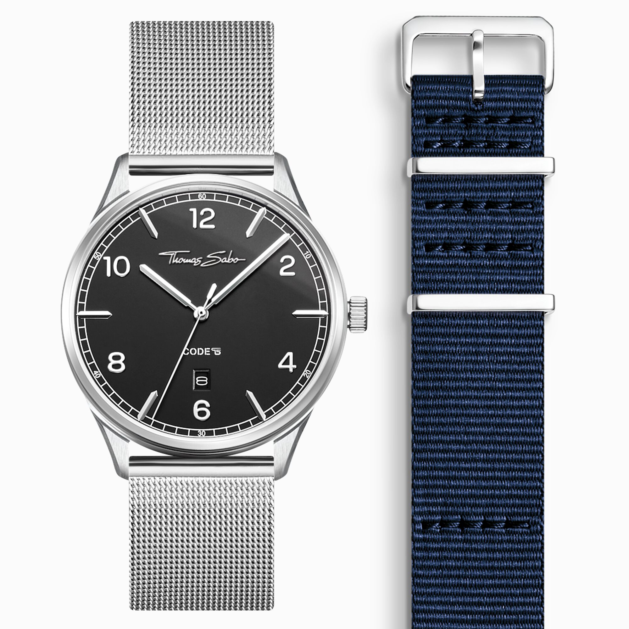 SET CODE TS black watch &amp; dark blue strap from the  collection in the THOMAS SABO online store