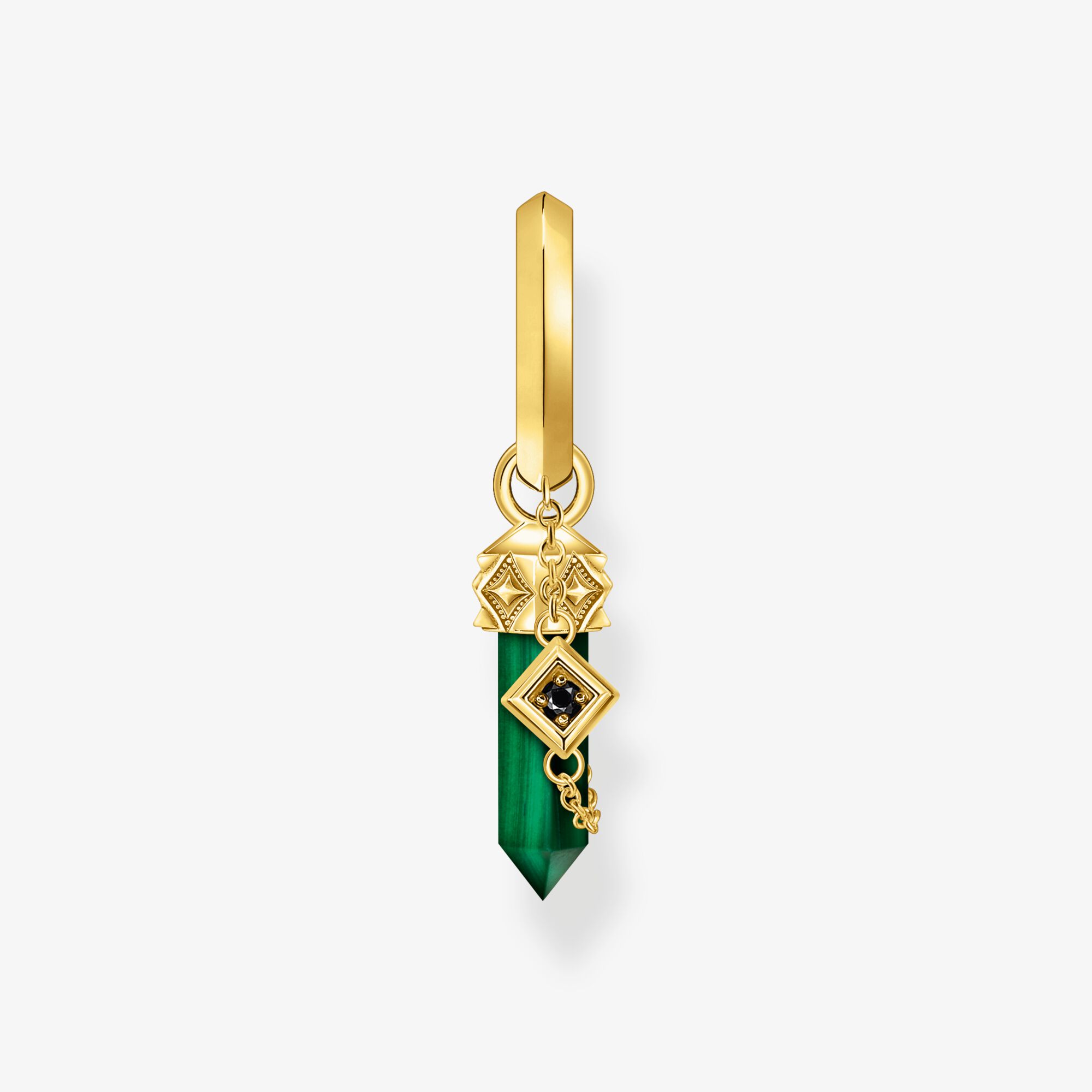 THOMAS SABO Créole individuelle à breloque en malachite verte, plaquée or, Argent sterling doré or jaune, Taille: one size, Unisex
