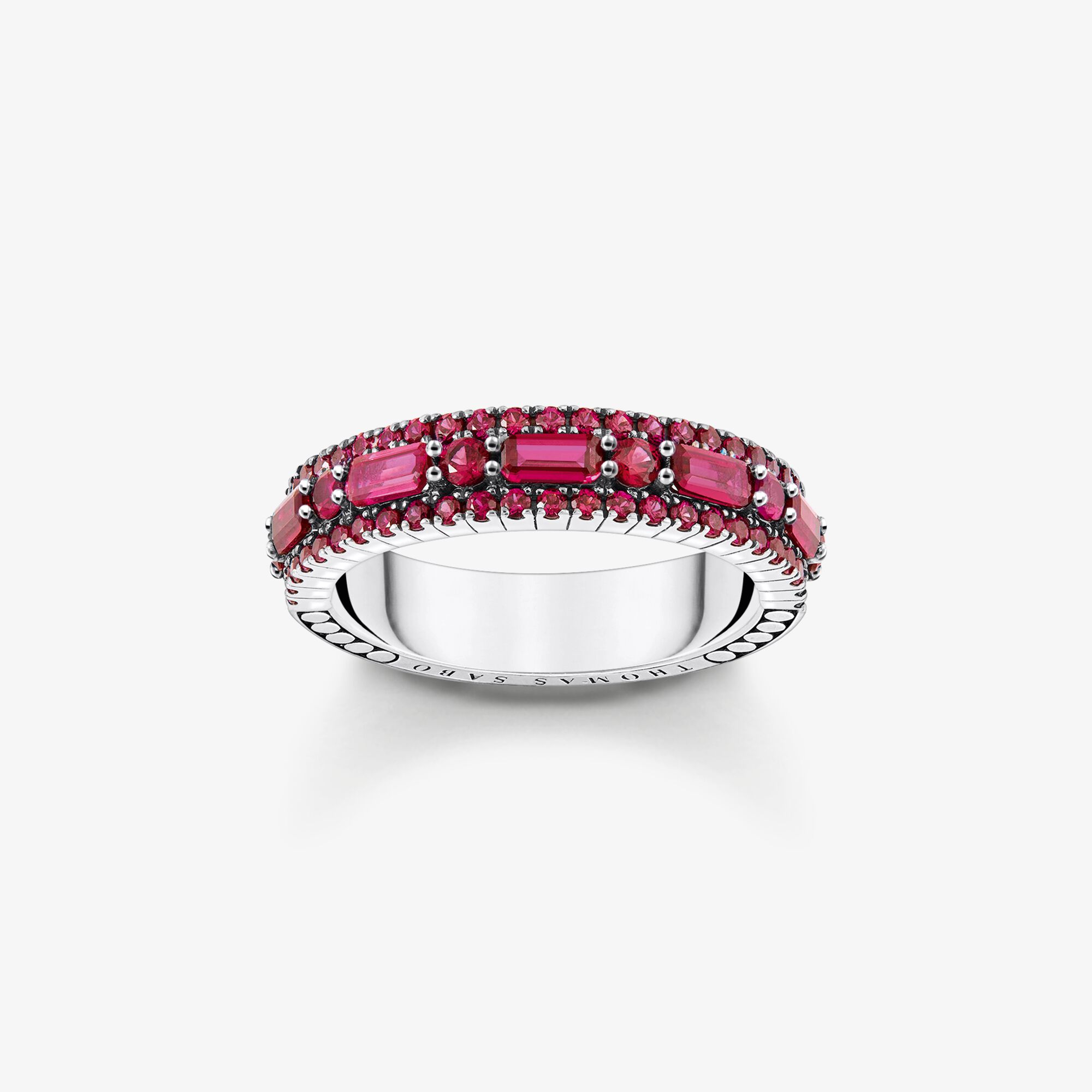 THOMAS SABO Svart ring i silver med rubinröda stenar, 925 sterlingsilver, Storlek: 54, för damer