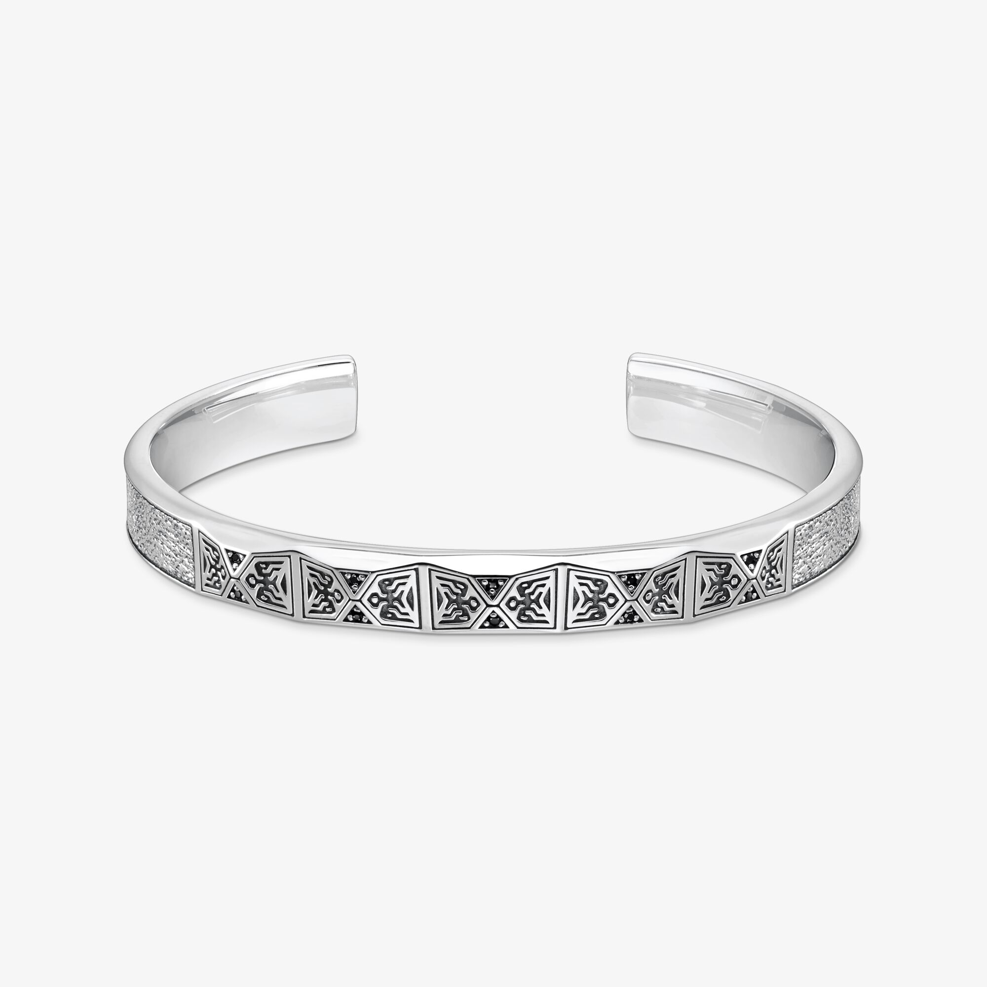 THOMAS SABO Bracelet jonc design à facettes avec pierres noires argent, Argent sterling, Taille: 19 cm, Unisex