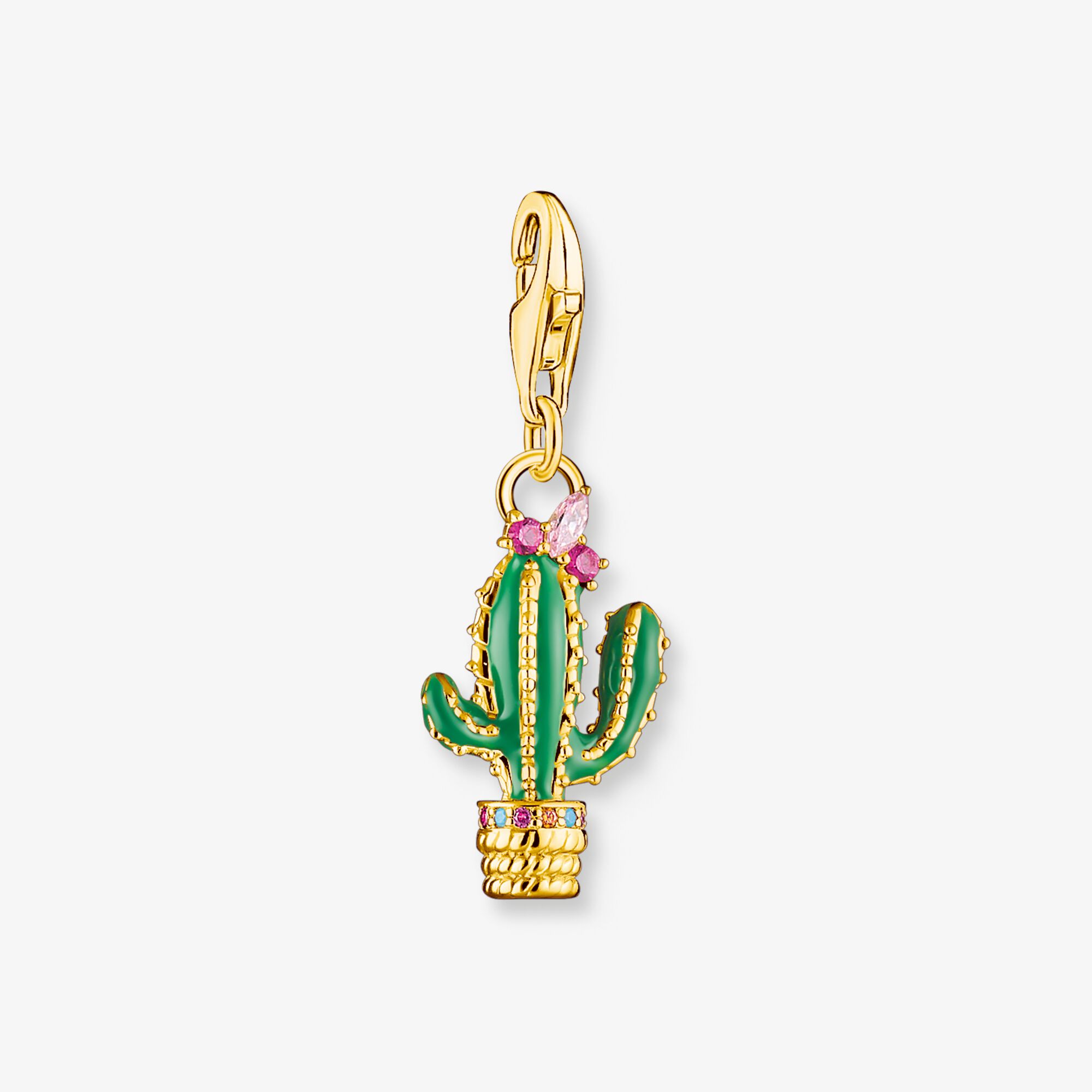 THOMAS SABO Pendentif Charm cactus vert plaqué or, Argent Sterling 925‰ doré or jaune 18 carats , Taille: one size, femme