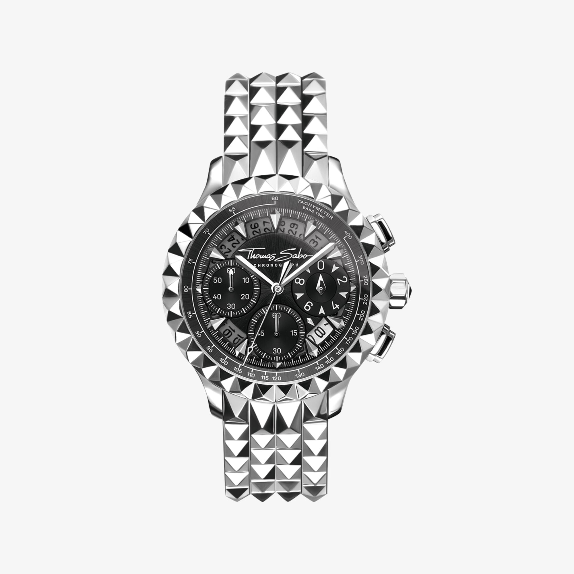 THOMAS SABO Montre pour homme Rebel at Heart Chronographe noir argenté Acier inoxydable, Taille: 43 MM, pour homme