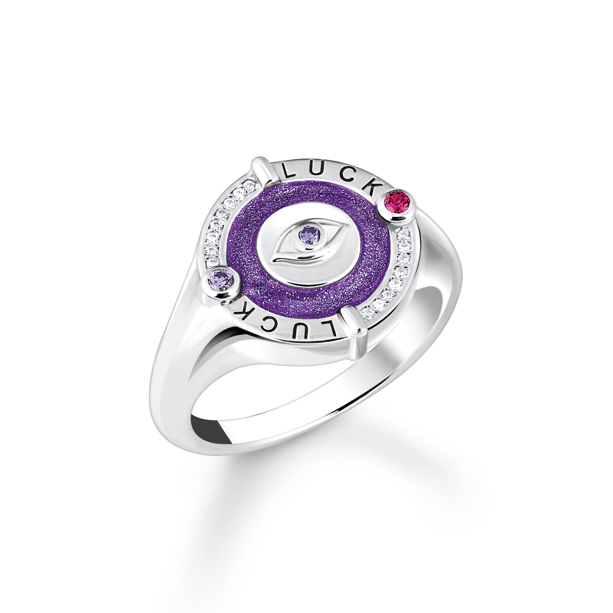 Thomas Sabo Siegelring Auge mit Kaltemaille und bunten Steinen Silber geschwärzt violett TR2438-390-13-52